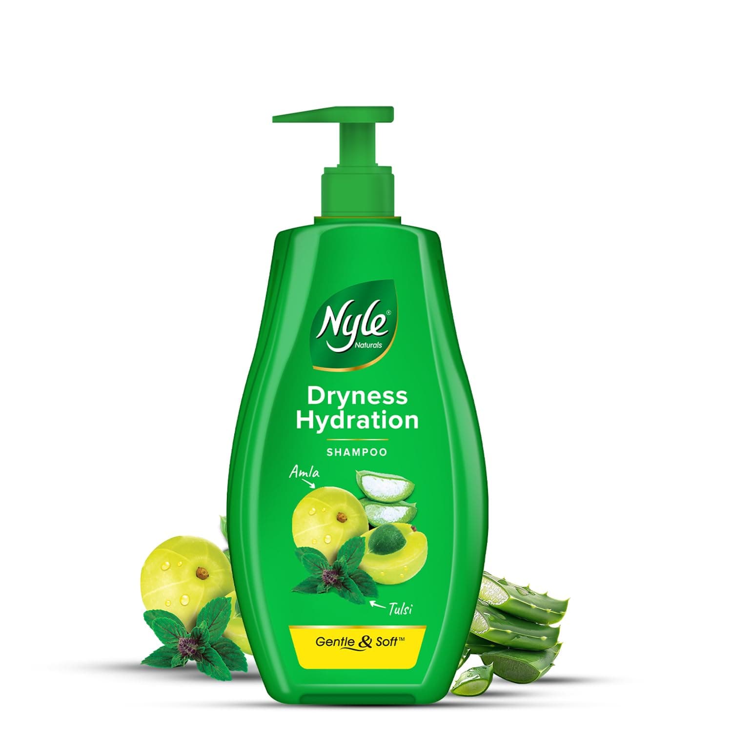 Nyle Naturals Dryness Hydration Shampoo, with Tulsi, Amla and Aloe Vera, Gentle & Soft Shampoo, pH Balanced and Paraben Free, For Men & Women, 800ml