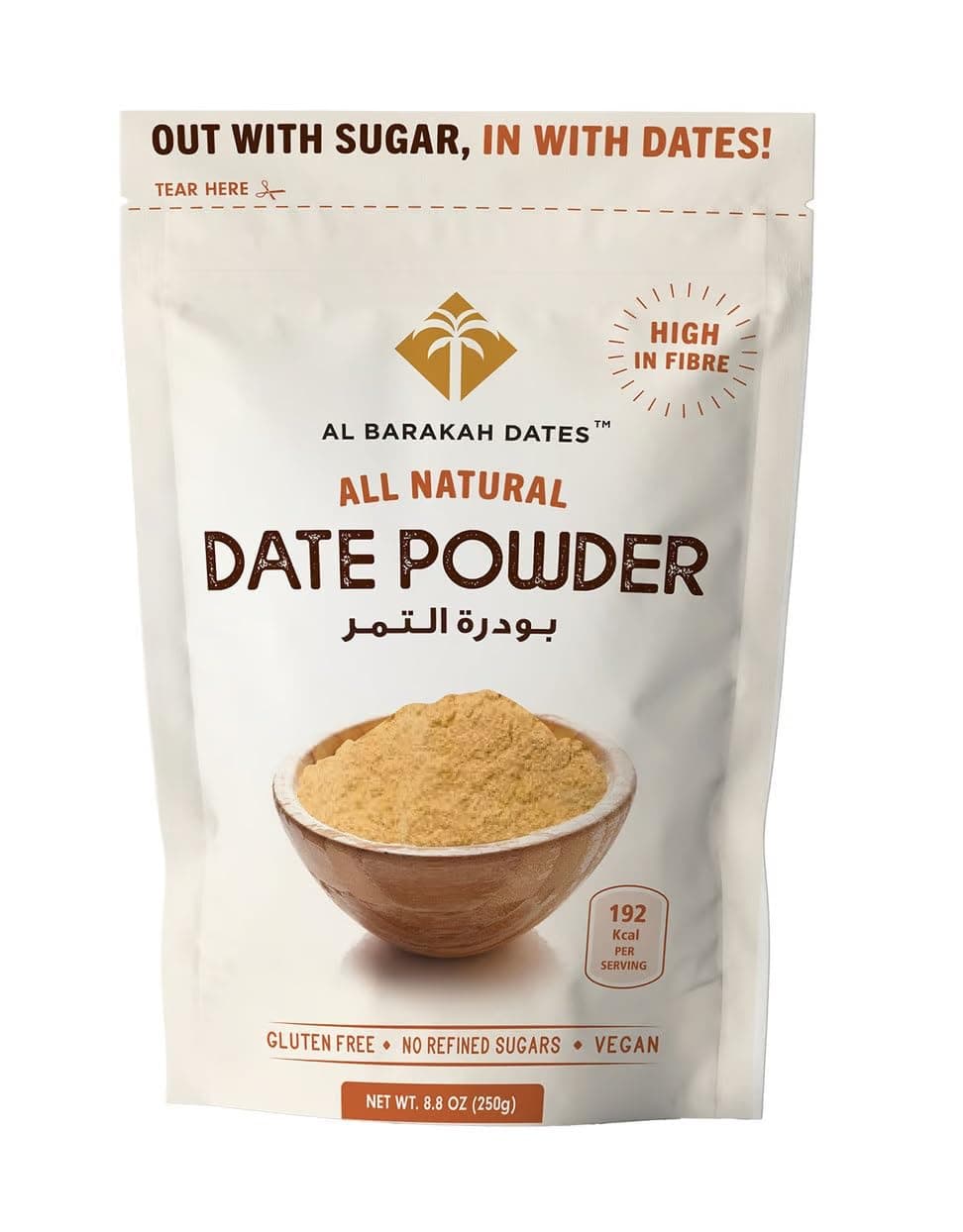 Natural Date Powder, Gluten Free, No Added Sugar, High in Fibre, 500g