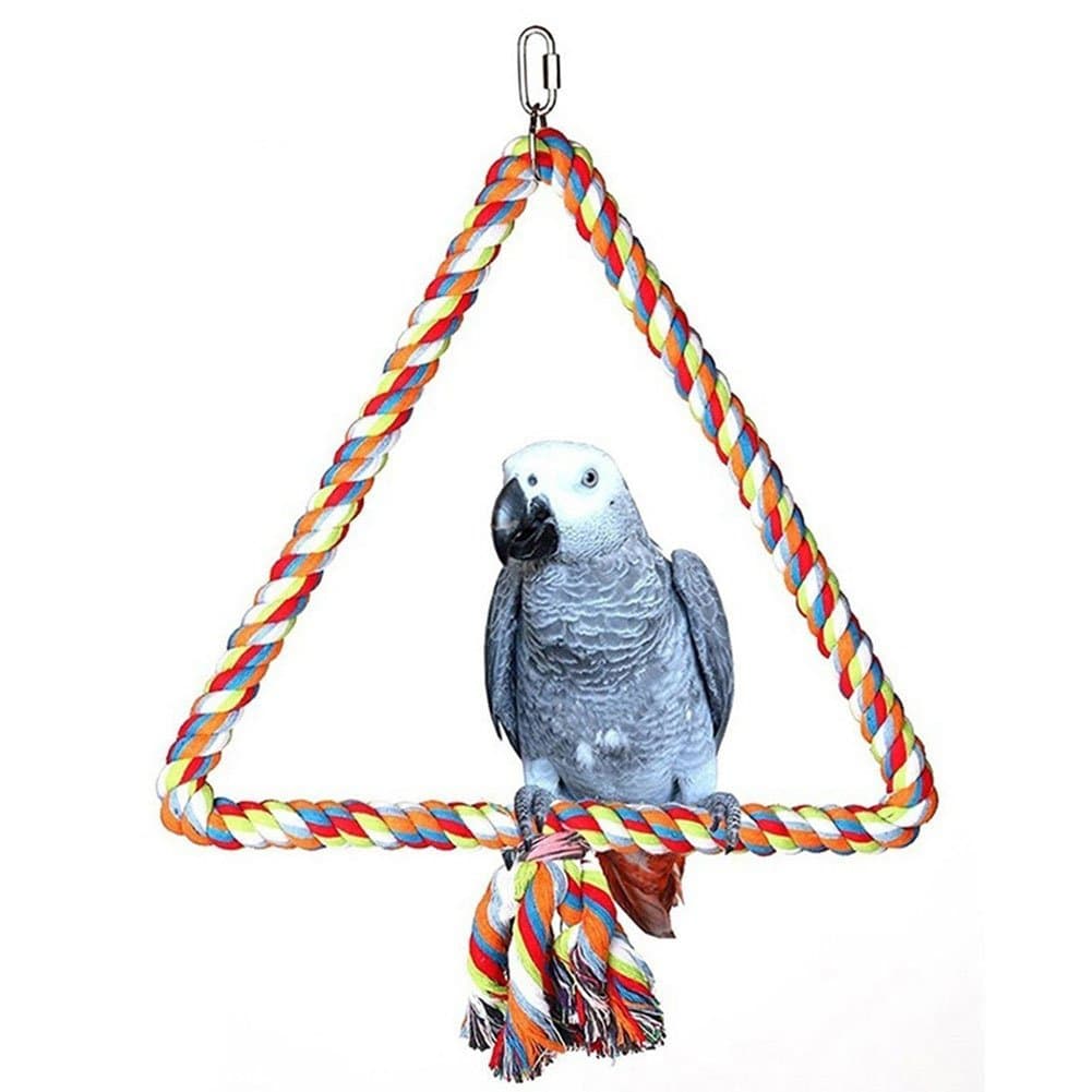 Colourful Triangle Cotton Rope Climbing Swing Toy for Bird Parrot African Grey Macaw Budgie Parakeet Cockatiel Cockatoo Conure Lovebird Finch Cage Perch Biting Grinding Climbing Cage Toy