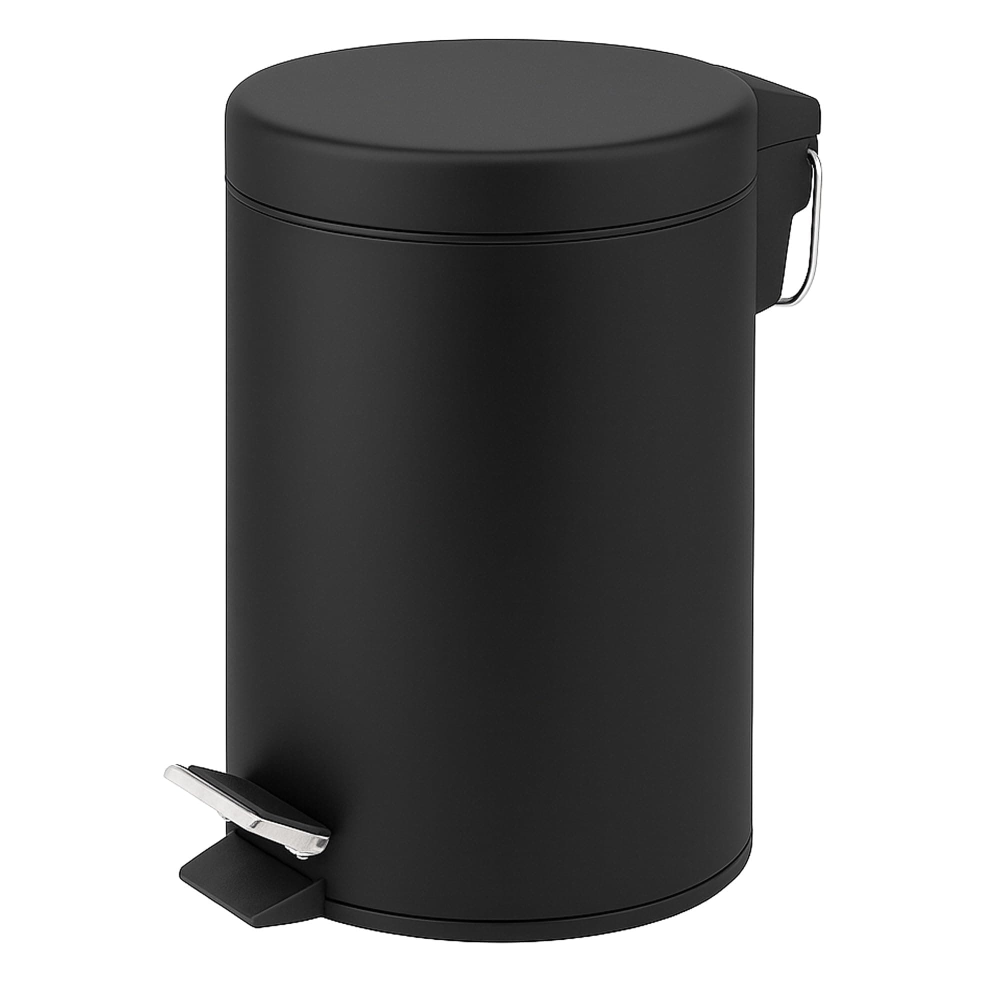 Innoteck Essentials Round Colour Coated Pedal Bin 3L Dustbin Size 26x17cm for Kitchen and bathroom, Matt Black, Powder Coated Steel, 3 Litre