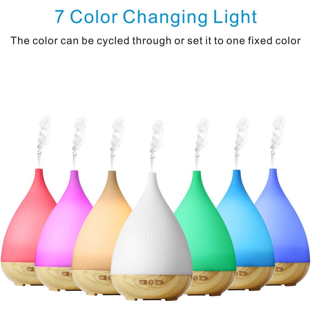 Amazon Alexa Compatible Smart Essential Oil Diffuser 300ml,Humidifier with 7 Colors Changing Light,Polished Wood Base,App Controlled