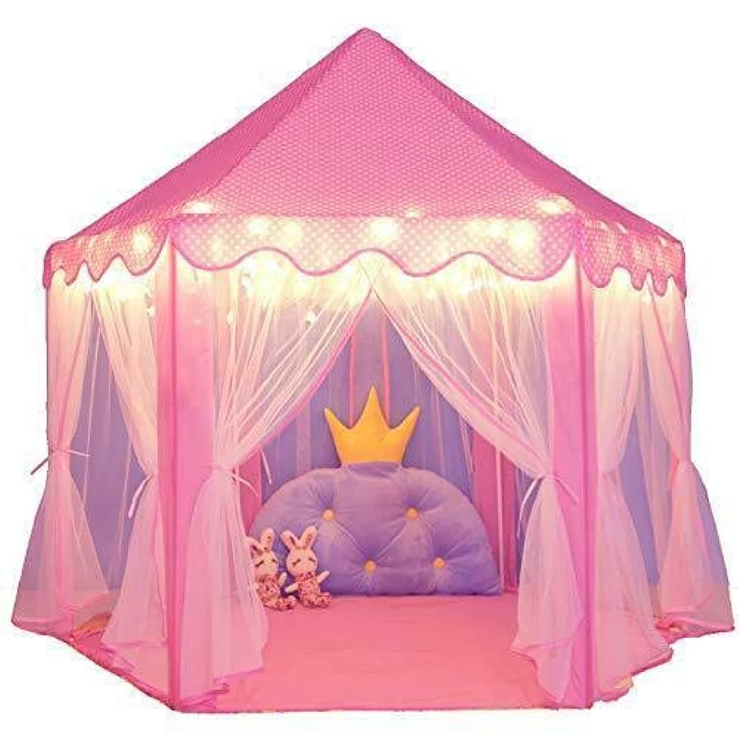 Princess Castle Play Tent Large Kids House Star Lights Girls Pink Tent Girls Castle