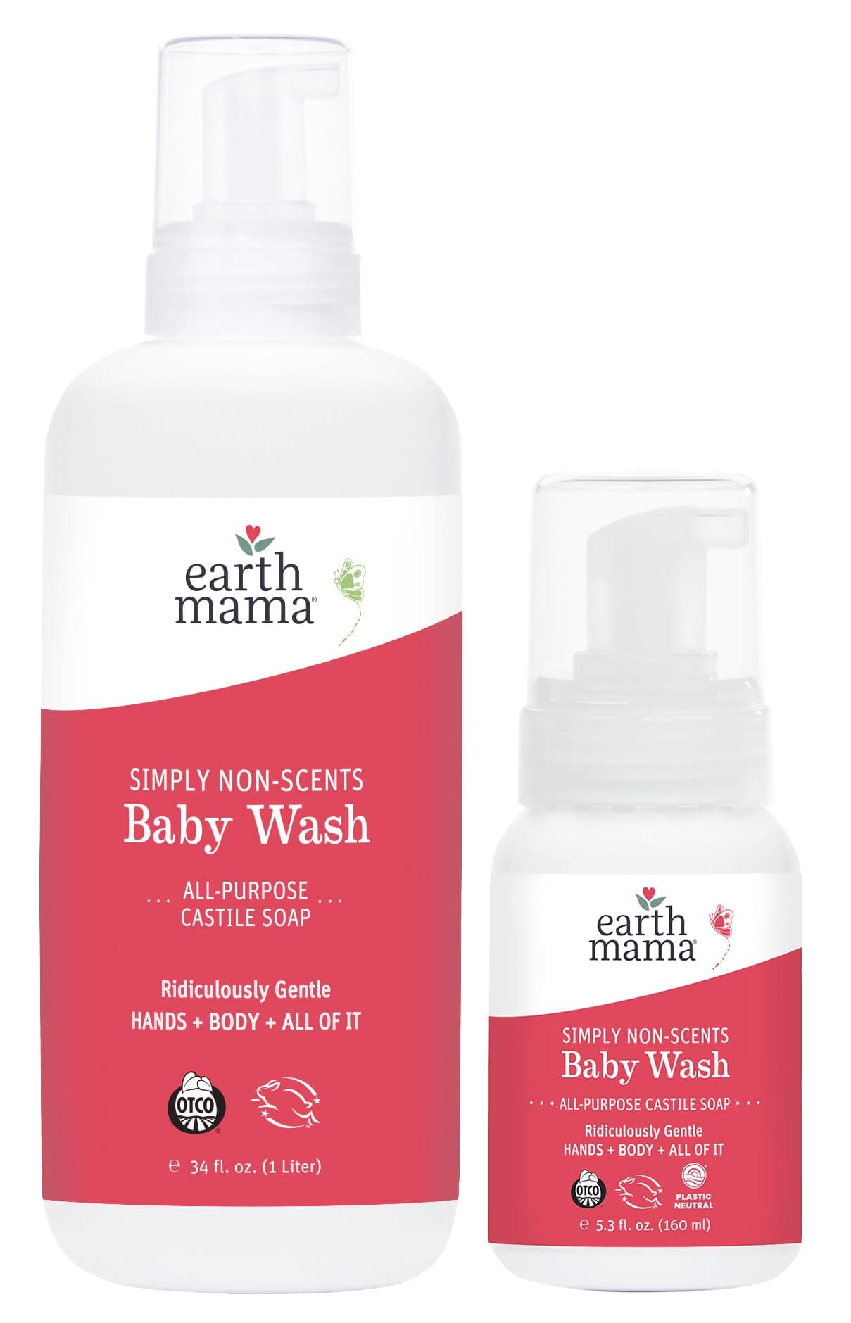 Earth MamaSimply Non-Scents Baby Wash Foaming Hand Soap Refill, Organic Unscented Body Wash for Sensitive Skin, Castile Soap with Coconut Oil, Shea Butter, Calendula, & Aloe, 5.3floz & Liter Refill