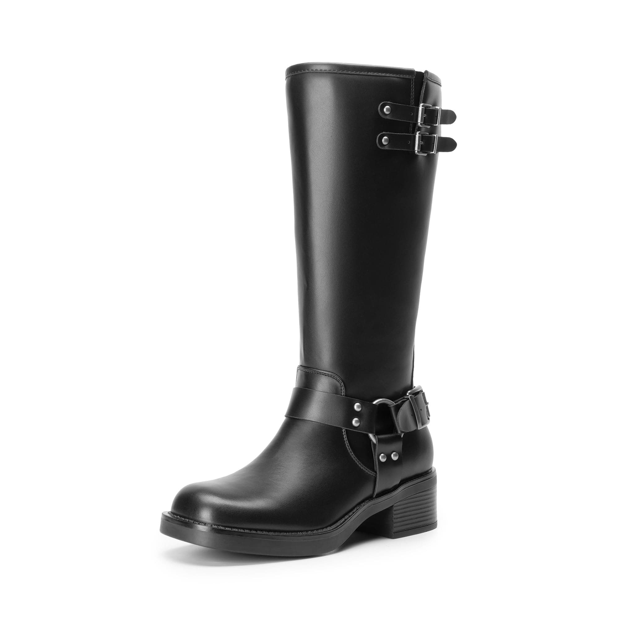 Women's Knee High Boots Combat Boots Goth Boot Lace Up Adjustable Buckles Chunky Low Heel Fall Booties with Side Zipper to Put on and off