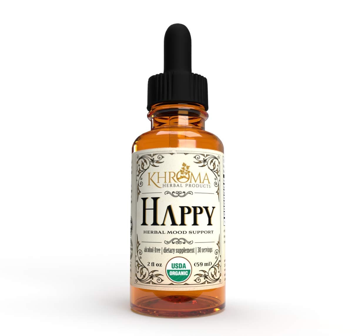 Happy Organic Mood Supplement - by Khroma Herbs - 30 Servings - Made in USA - Packed in a Glass Bottle