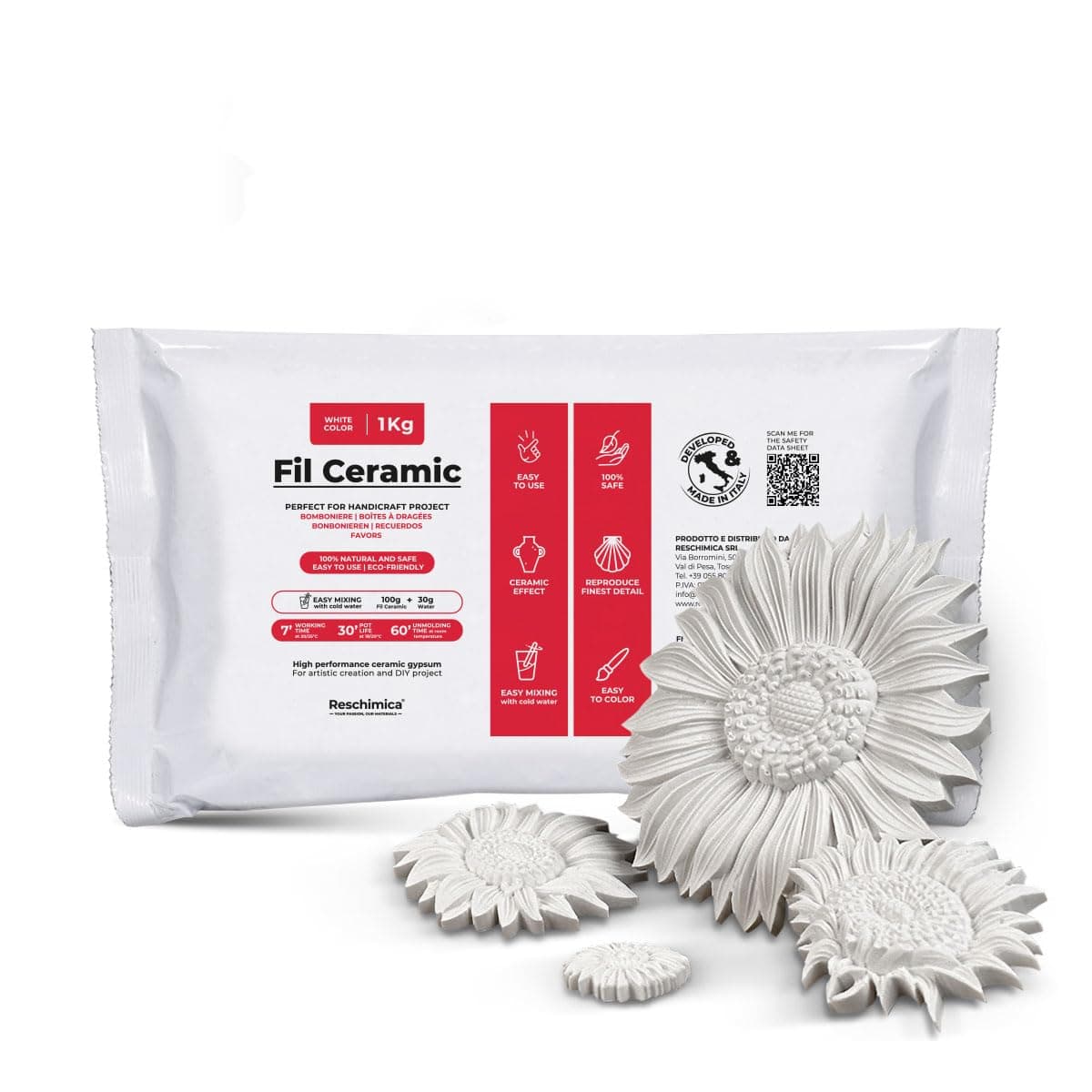 Non-Toxic Casting Plaster Powder, Air-Drying, Odorless Ceramic Plaster, for DIY Projects & Creative Crafts, White, Easy to Use (White, 1 kg)