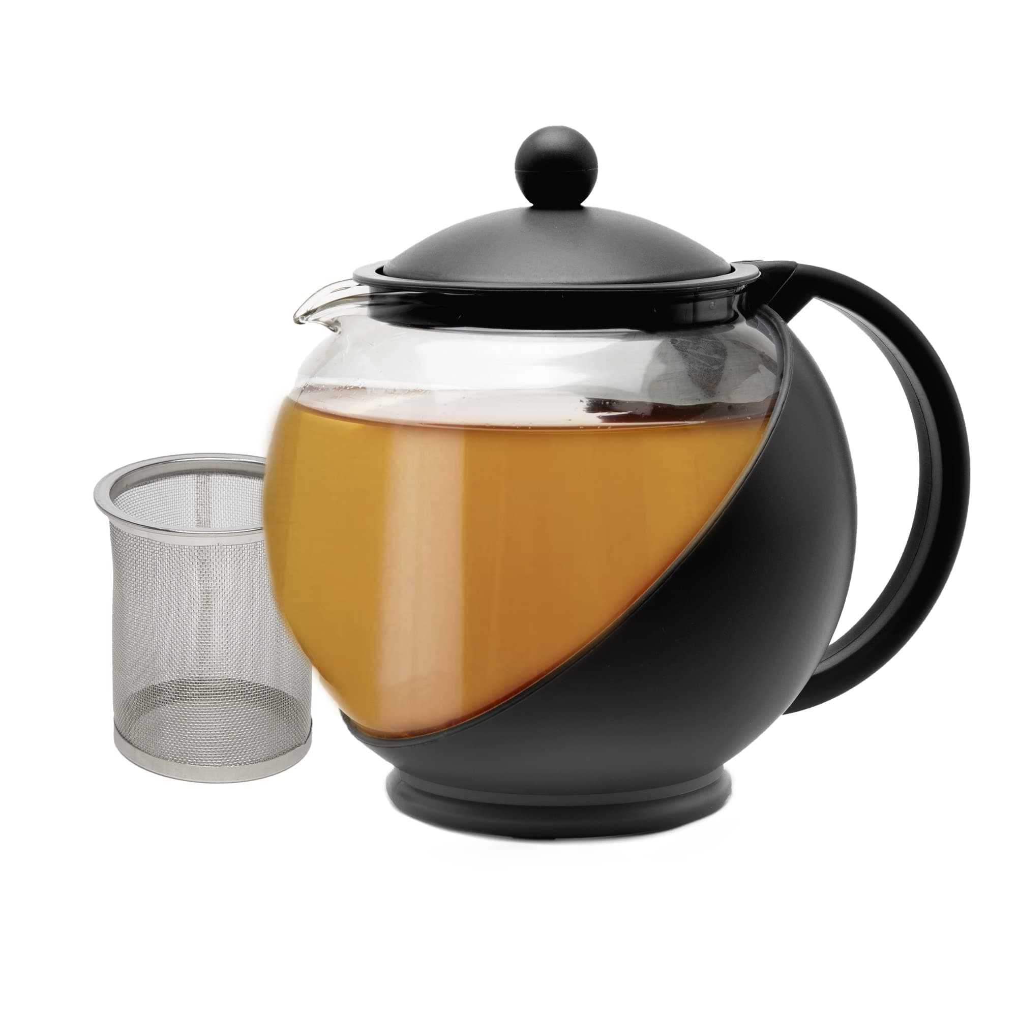 Half Moon Teapot with Removable Infuser, Glass Tea Maker with Reusable Fine Mesh Stainless Steel Filter, Dishwasher Safe, 40-Ounce, Black