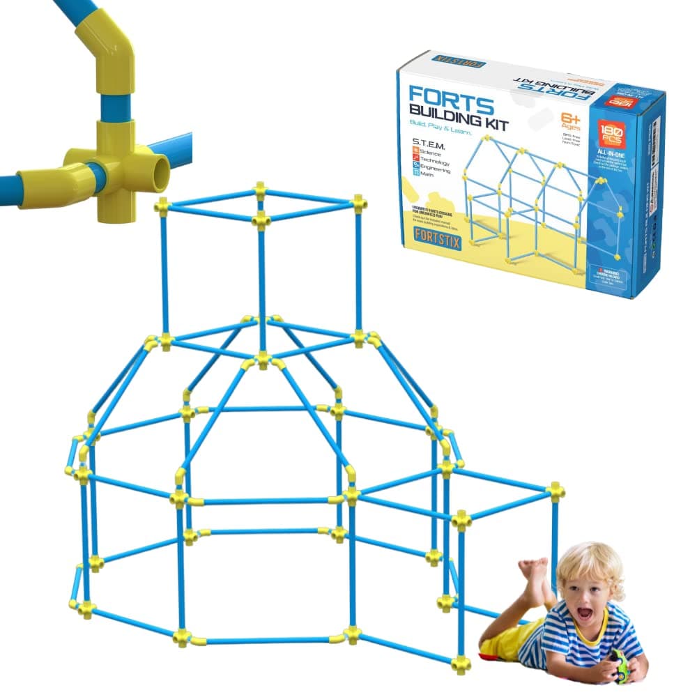 Fort Building Kit for Kids 180pc Modular Fort Builder STEM Toy Set | DIY Make Your Own Fort Playset for Girls, Boys, Toddler Children | Build Play Castle Tunnel House Structures Indoor & Outdoor