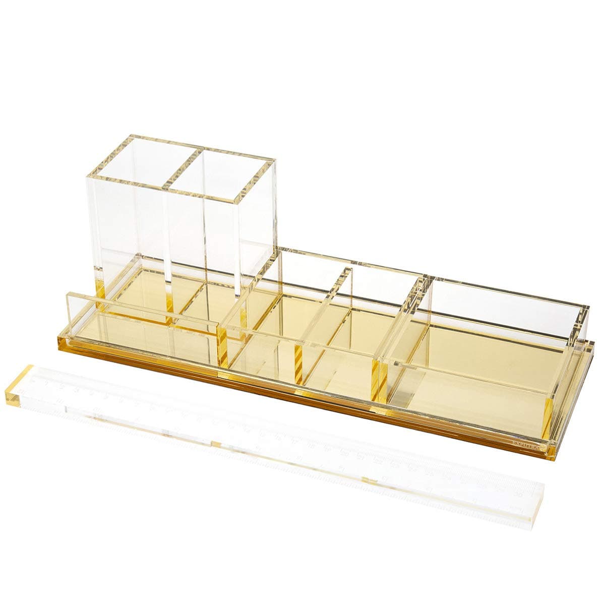 Acrylic Desk Organizer 4-Piece Desk Kit + Free Complimentary Acrylic Ruler, Desktop Organization for Office or Home (Gold)