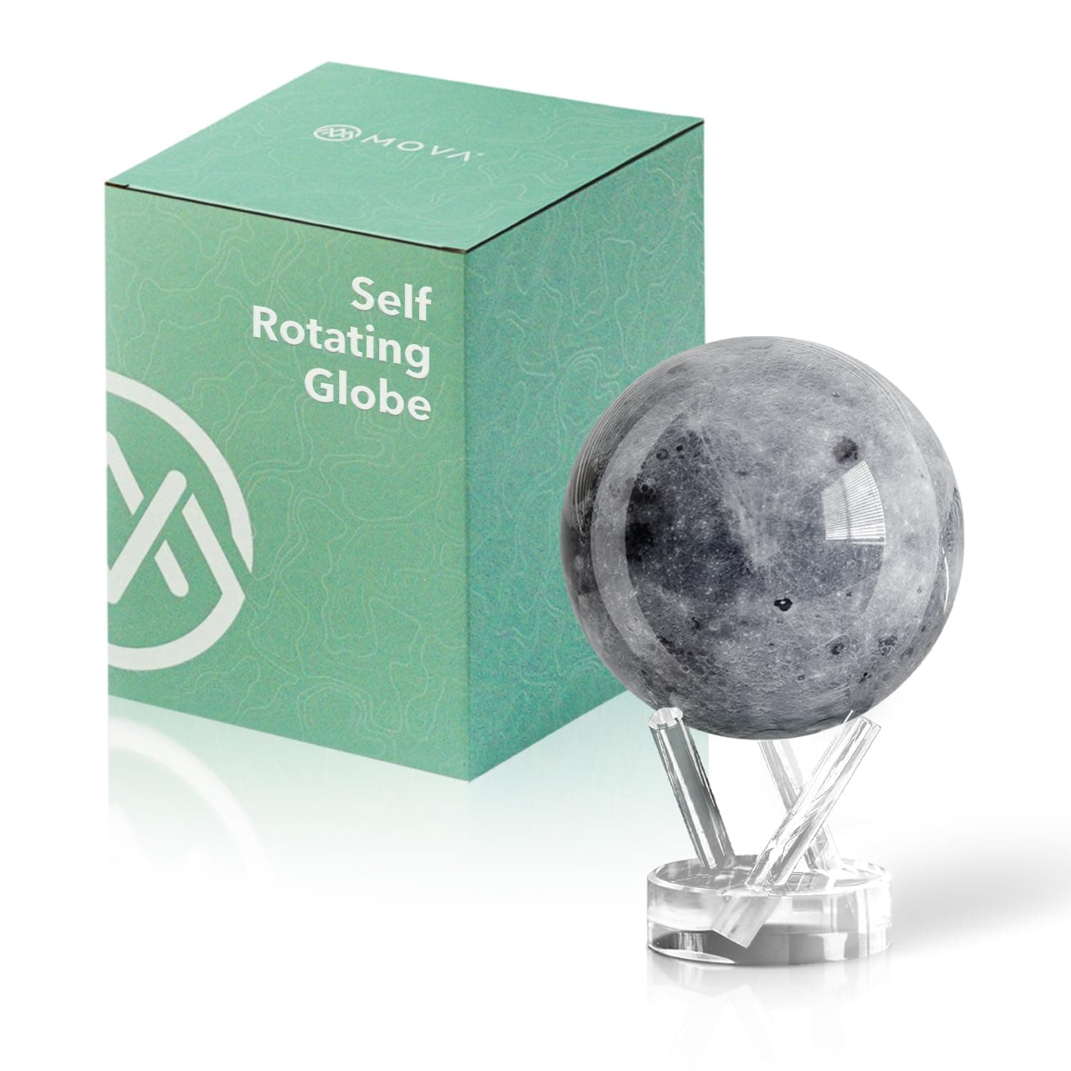 Globe Moon 4.5" with Base, Solar Powered Rotating Globe No Need of Battery or Chord, Unique Gift and Decoration