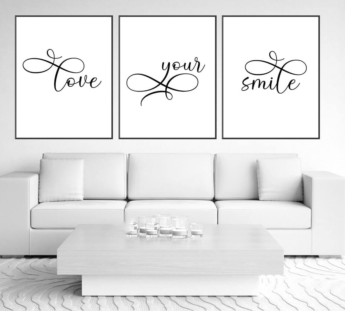 NATVVA 3 Pieces Love Your Smile Poster Dental Quotes Painting Teeth Whitening Canvas Pictures Artwork For Dental Office Home Decor With Wooden Inner Frame
