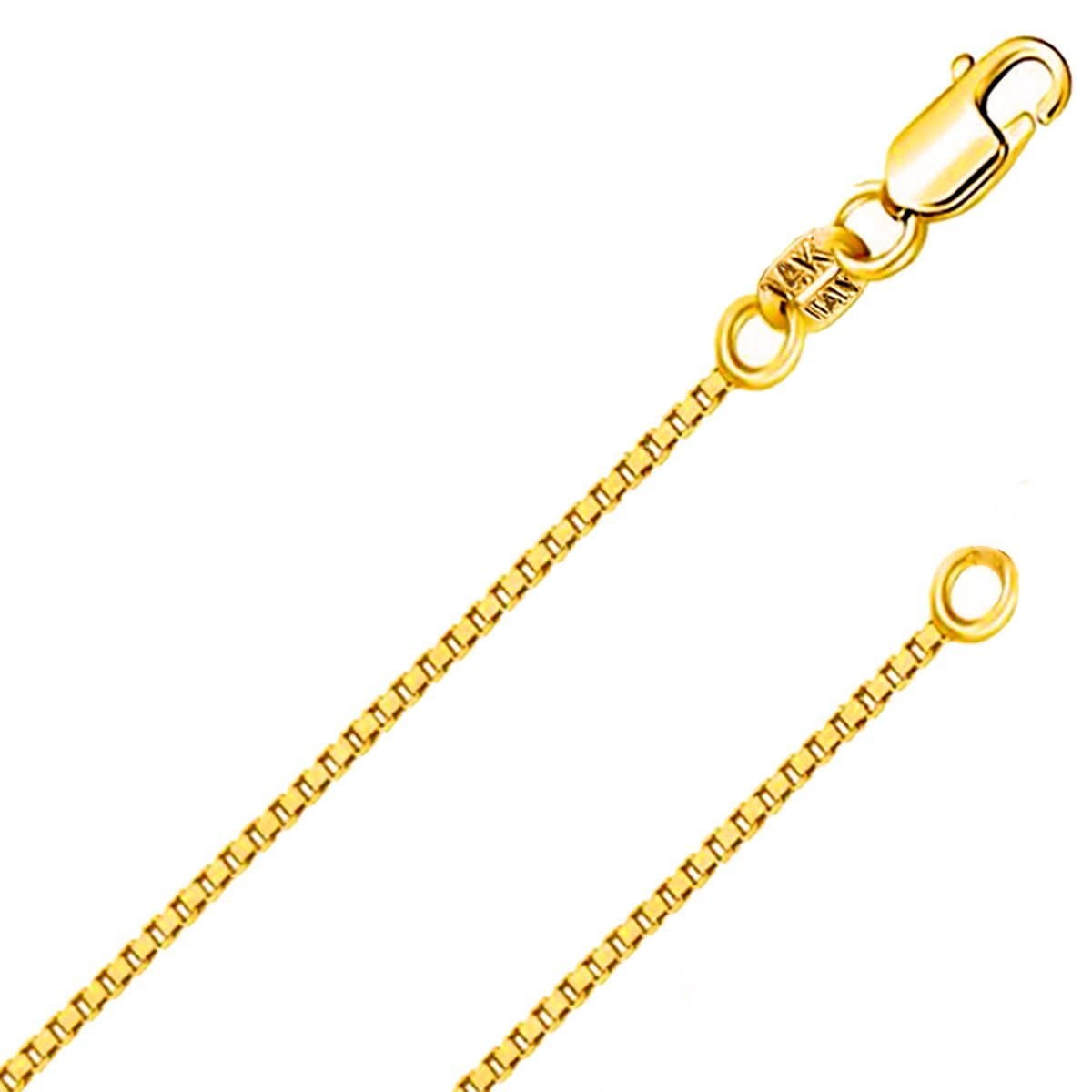 Italian FashionsREAL Solid 14K Yellow or White Gold 0.50mm - 1.3mm Diamond-Cut Square Mirror Box Veneziana Chain Necklace with Lobster Claw Clasp | Multiple Lengths Available | Men Women | MADE IN ITALY