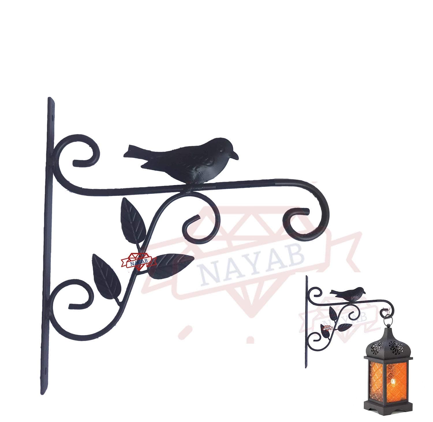 NAYAB Outdoor Decor Wall Brackets Iron L-Angle Heavy Duty Flower Pot Plant Hanging Stand Holder for Home Indoor Garden Balcony Bird Feeder Wind Chime Lanterns (Bird - Black), 1 Piece