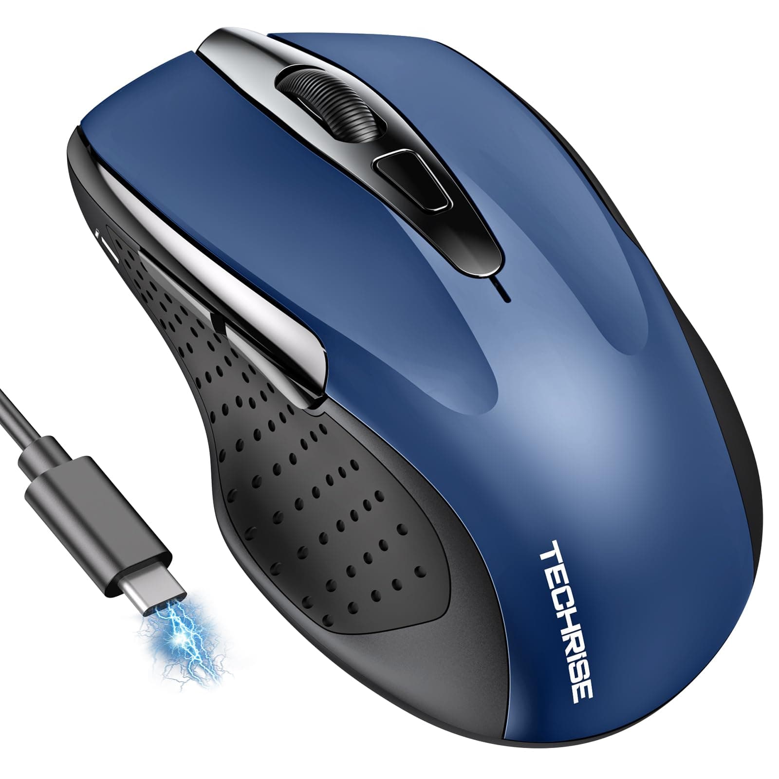 TechRise Wireless Mouse, Rechargeable Bluetooth Mouse (BT5.0/3.0 & 2.4G), 4800DPI Adjustable, 6-Button Silent Computer Mouse, Ergonomic Wireless Mouse for Laptop PC Mac, Blue
