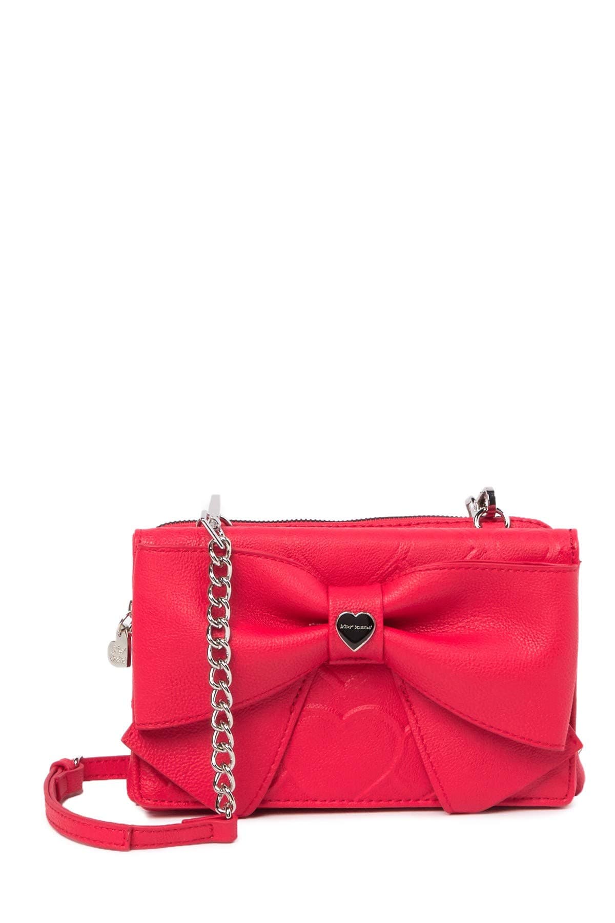 Betsey Johnson Bow Wos Red Double Bow Trim Detail Wallet On A String Crossbody