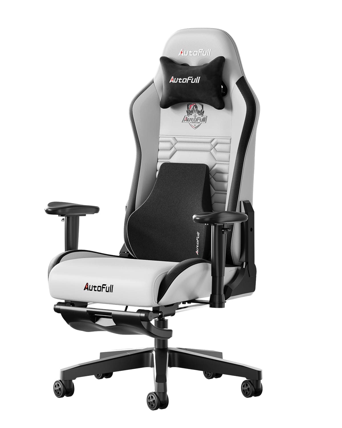 AutoFull Gaming Chair Ergonomic Gamer Chair with 3D Bionic Lumbar Support Racing Style PU Leather Computer Gaming Chair for Adults with Footrest,Grey
