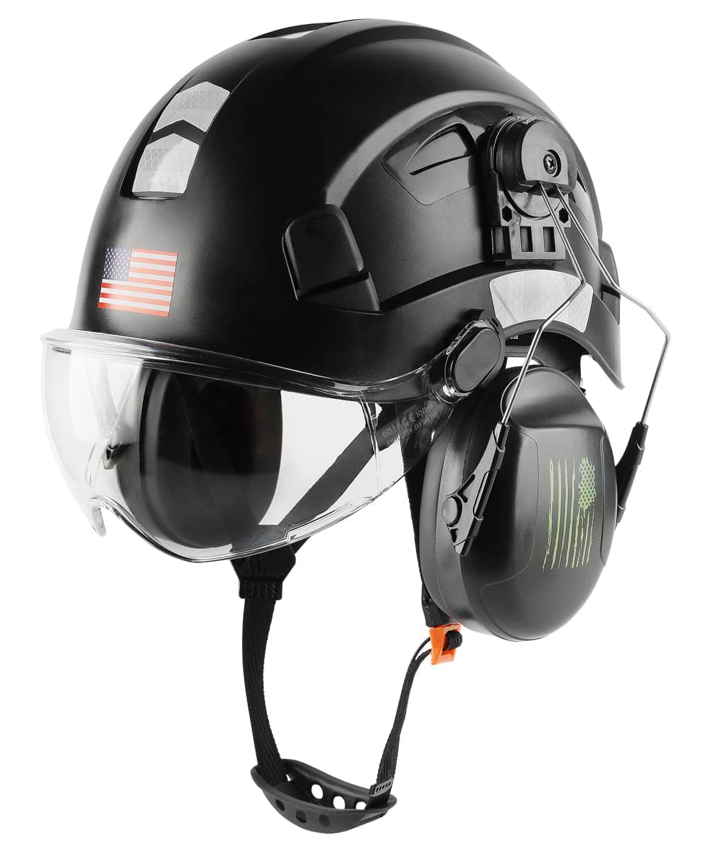 Safety Helmet Helmet Helmet Visor and Ear Protection Adjustable Lightweight Ventilated ABS Work Helmet for Men Women 6 Point Suspension ANSI Z89.1 Approved Ideal for Industrial & Construction