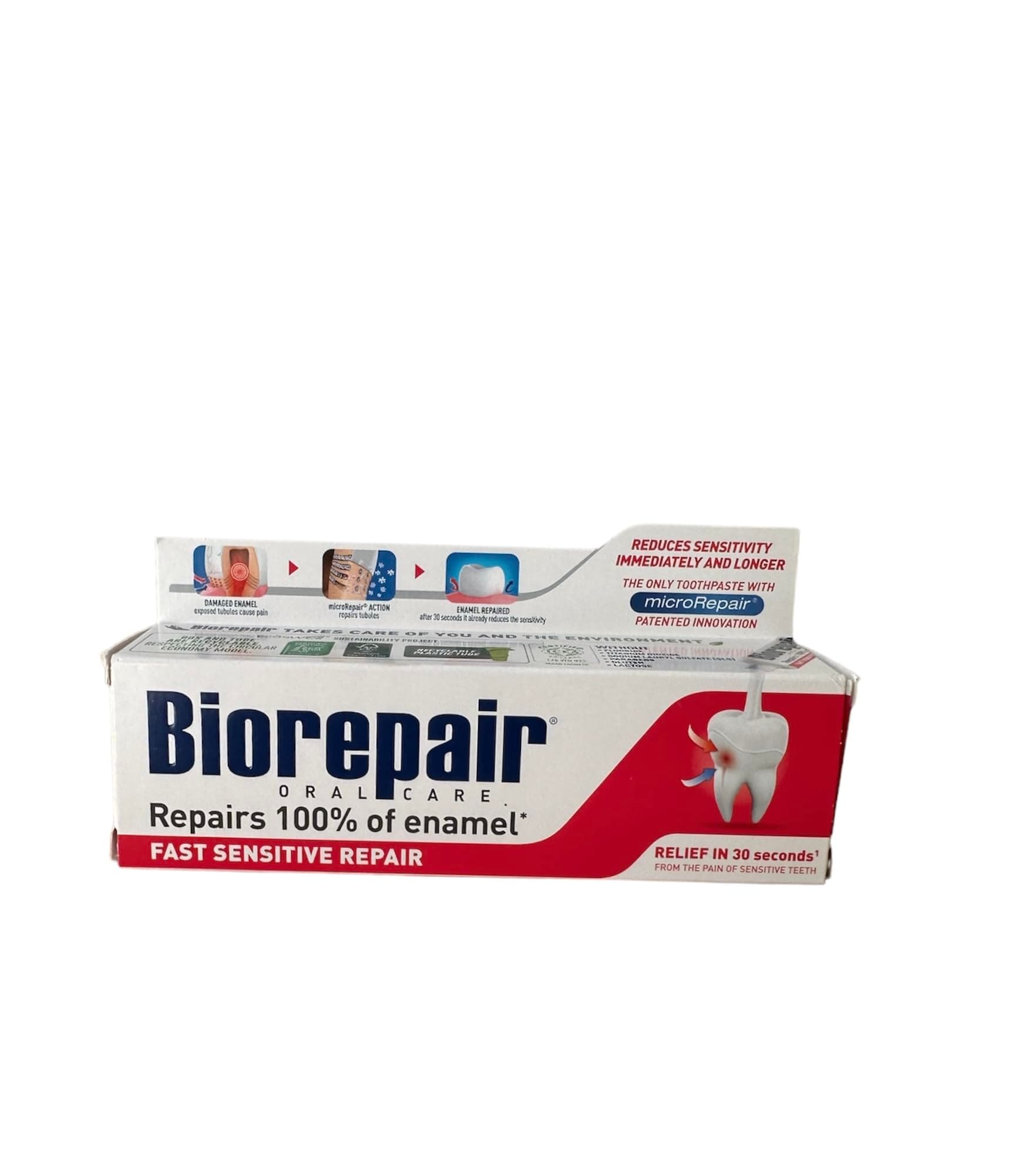 Biorepair Fast Sensitive Toothpaste (75ml Pack of Two) Repairs Enamel, Prevents Plaque and Tartar, Halts Decay