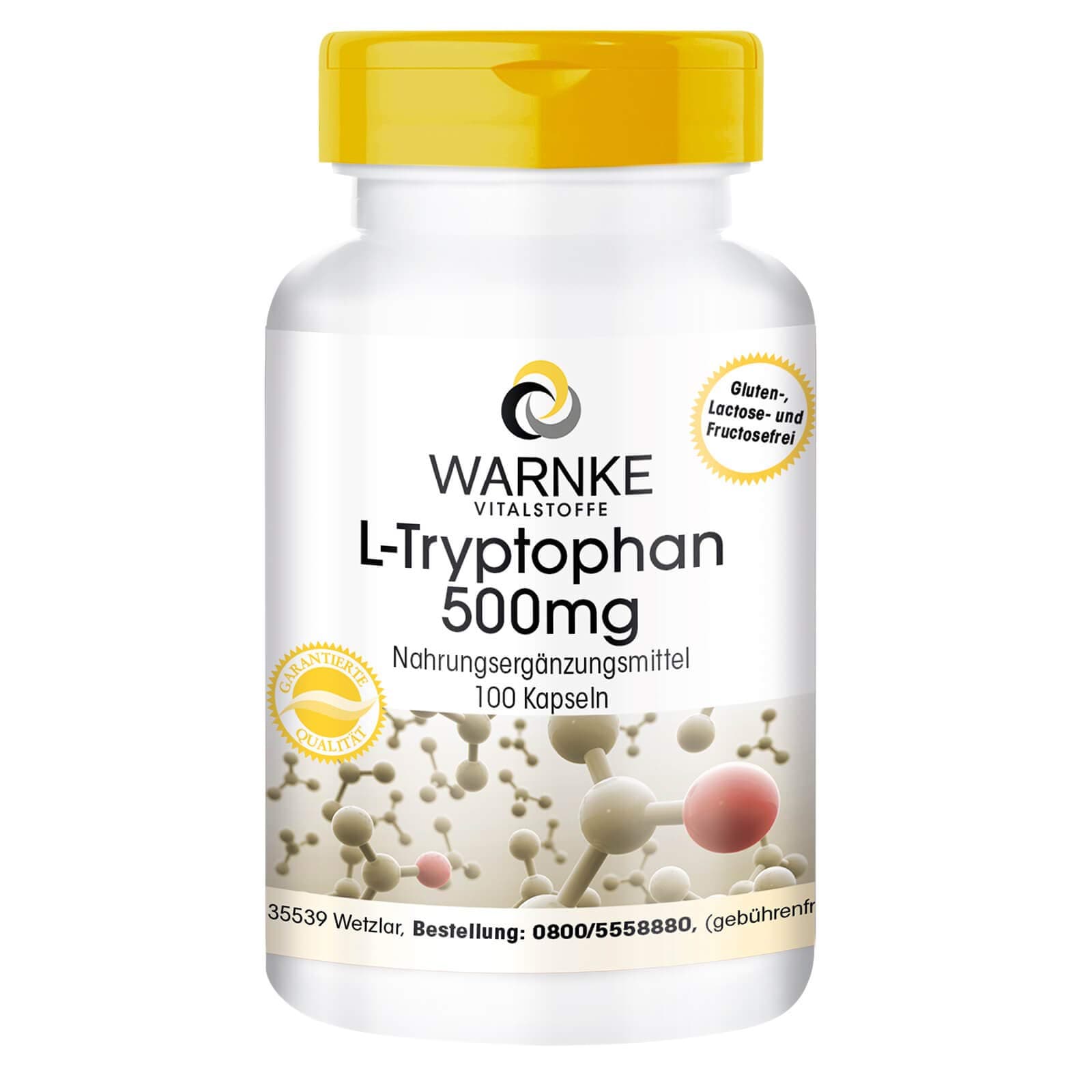 L-Tryptophan 500mg, Essential Amino Acid, Vegan, 100 Capsules | Warnke Vitalstoffe - German Pharmacy Quality