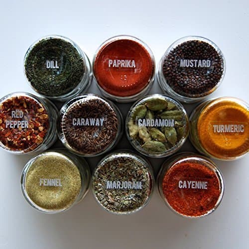 Spice Labels: Clear 1" Round Stickers with Silver Type. Sheet Includes 95 of the Most Common Spice Names / 5 Blank Labels. Jars Not Included. (Silver Text) by Gneiss Spice