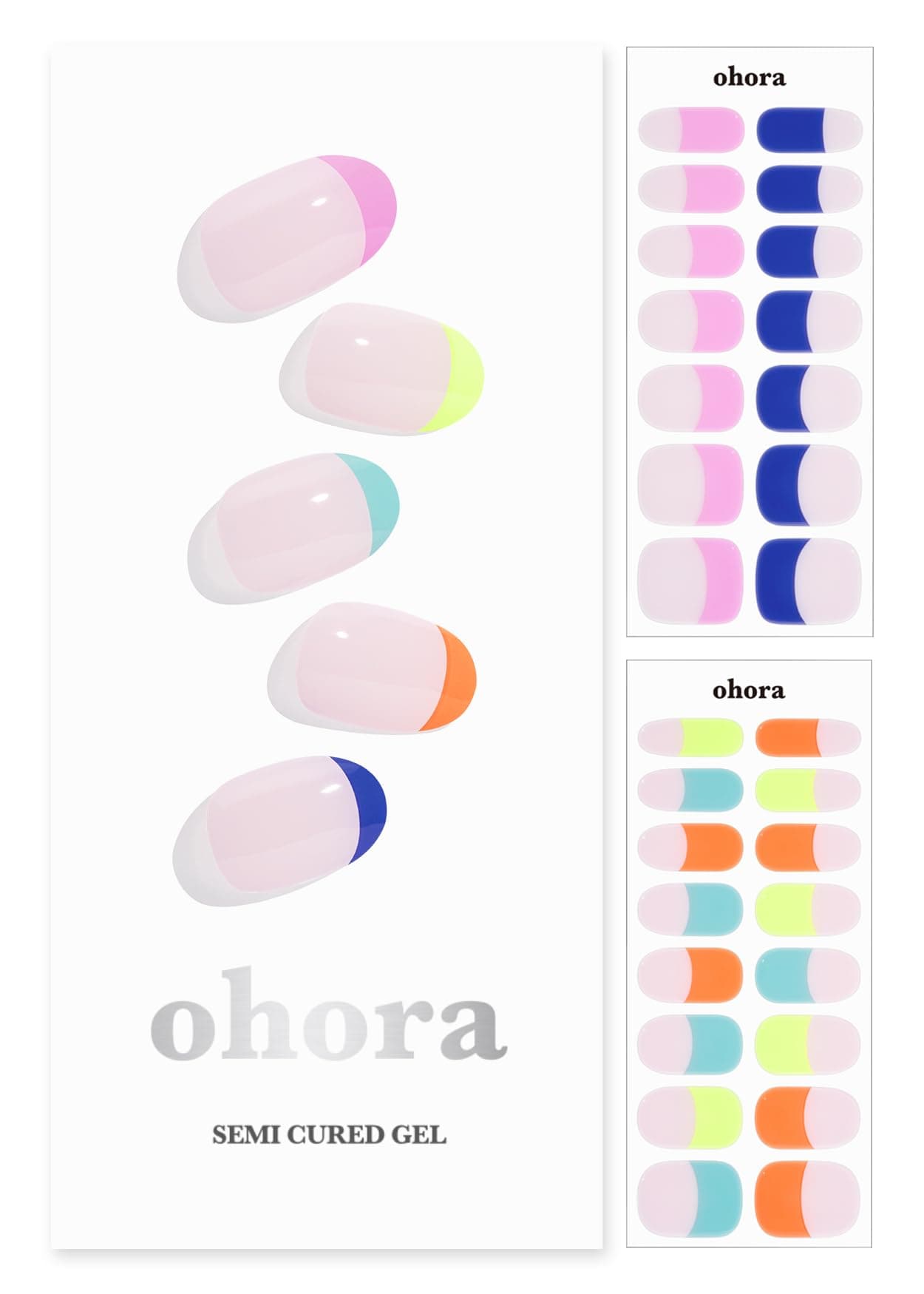 Semi Cured Gel Nail Strips (N Rainbow French) - Works with Any Nail Lamps, Salon-Quality, Long Lasting, Easy to Apply & Remove - Includes 2 Prep Pads, Nail File & Wooden Stick