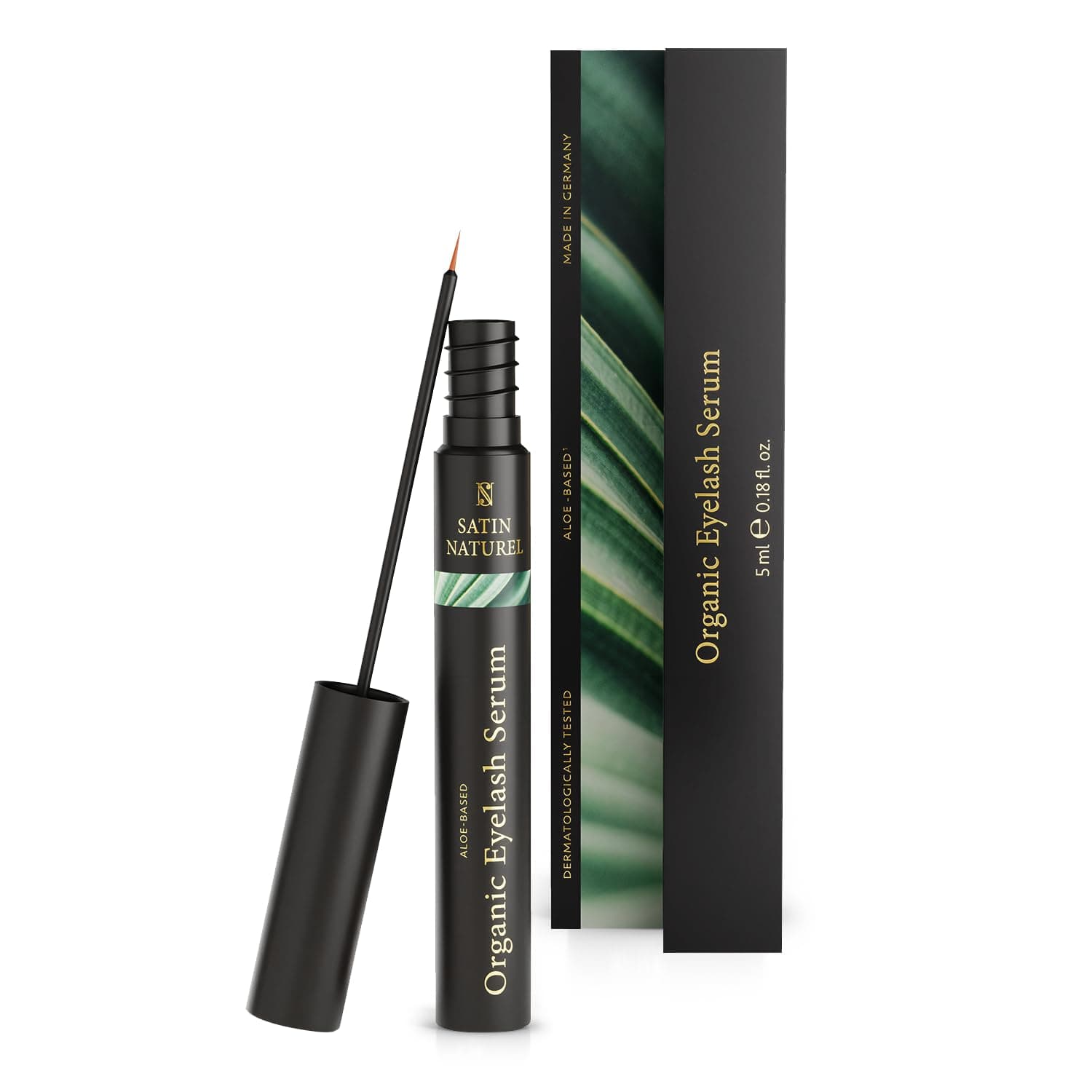 Organic Eyelash Growth Serum 5ml – Innovative Aloe Vera & Peptides Formula – Hormone-Free Eyelash and Eyebrow Growth Serum