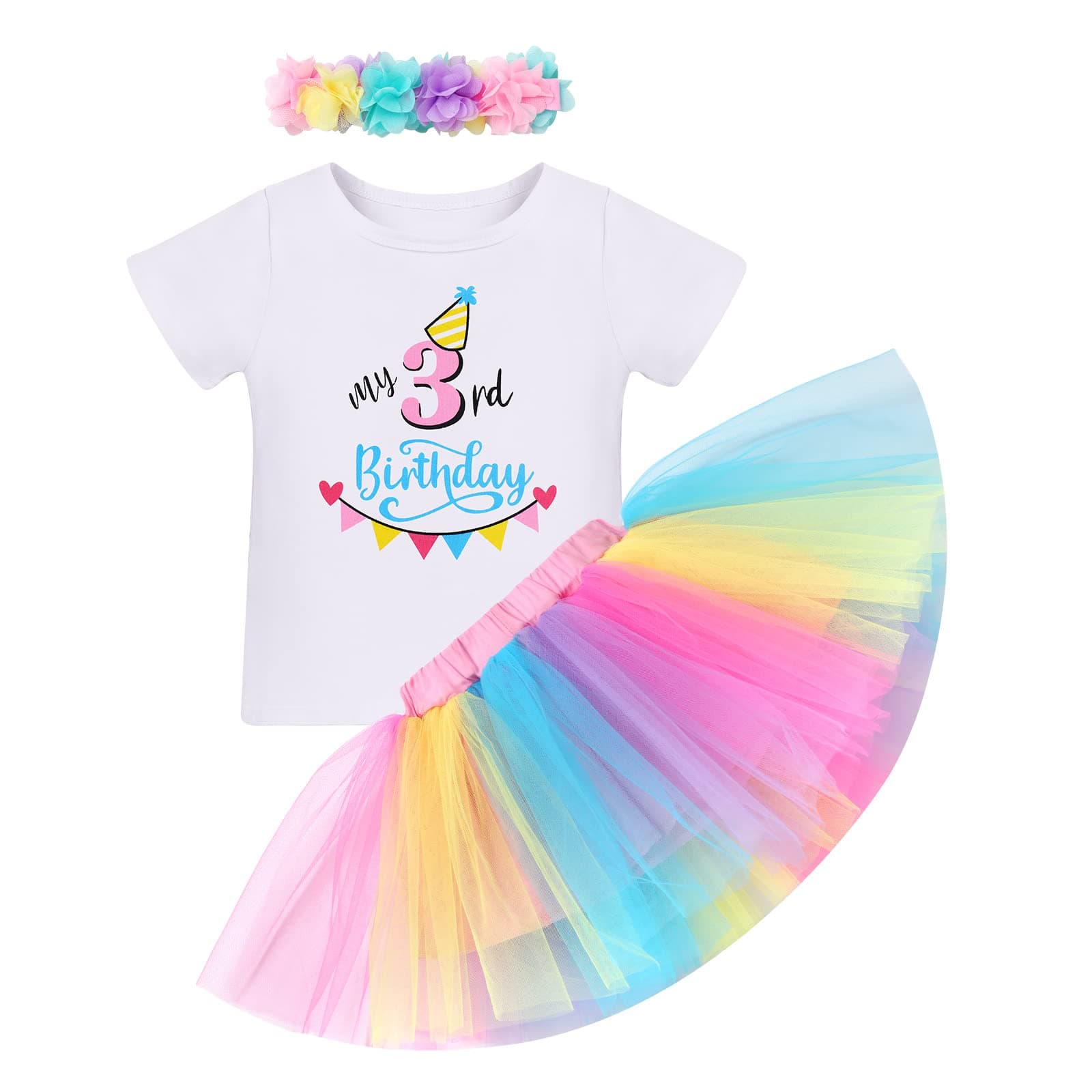 Baby Girl Toddler Kids My 1st 2nd 3rd Birthday Party Cake Smash Outfit Romper Tutu Skirt Headband 3pcs Set
