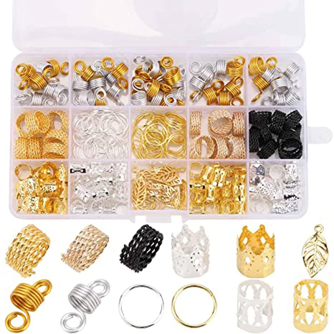 – DELFINO Braids Decorations, 200 PCS Loc Hair Jewelry Rings Accessories for Women Braids, Metal Gold Charms Hair Cuffs Decorations Clips Pendants, for Passion Twist Crochet Dreadlocks