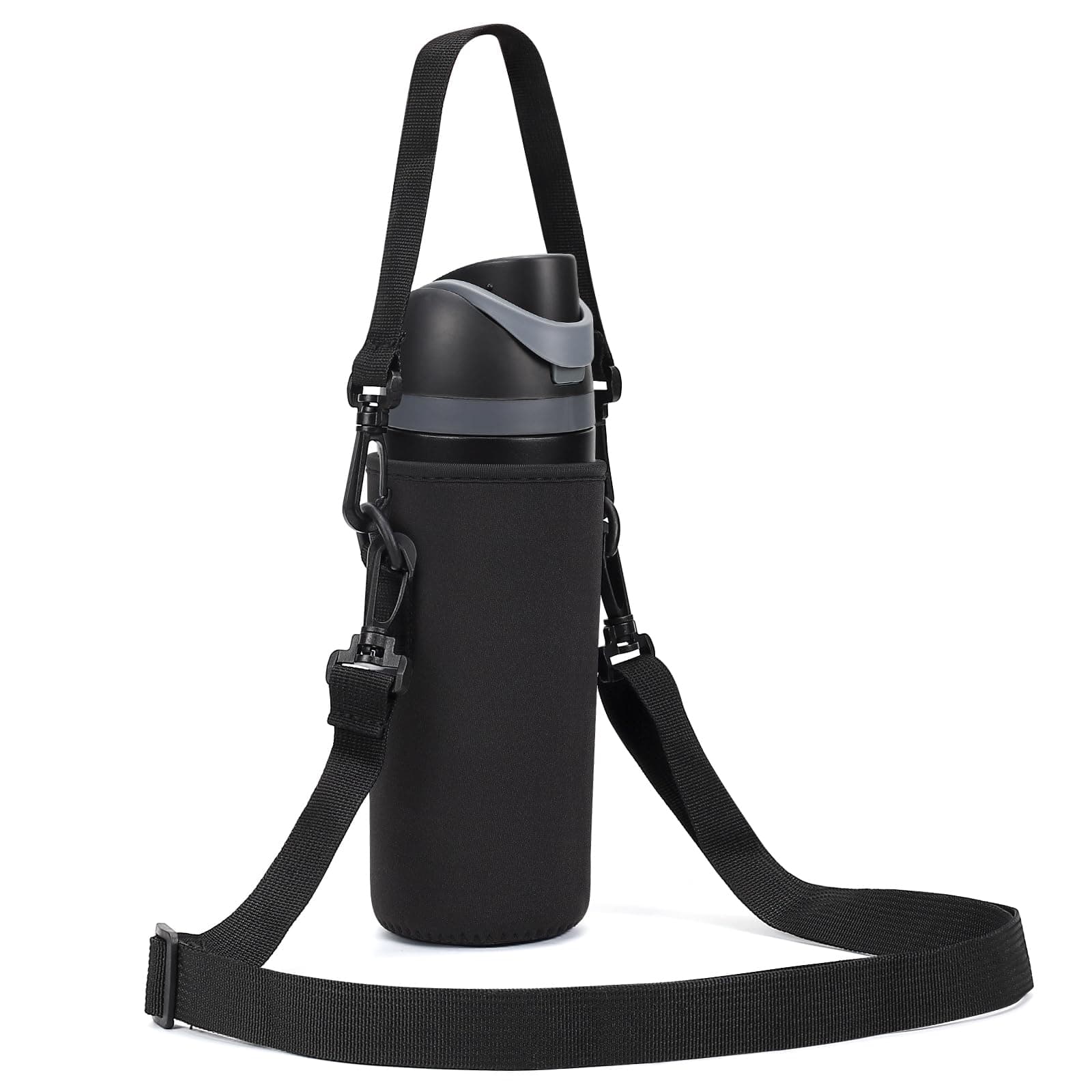 Neoprene Water Bottle Carrier Bag with Adjustable Shoulder Strap for Owala 24 OZ Tumbler, Insulated Water Bottle Cover for Owala FreeSip Insulated Water Bottle (Black, 24 OZ)