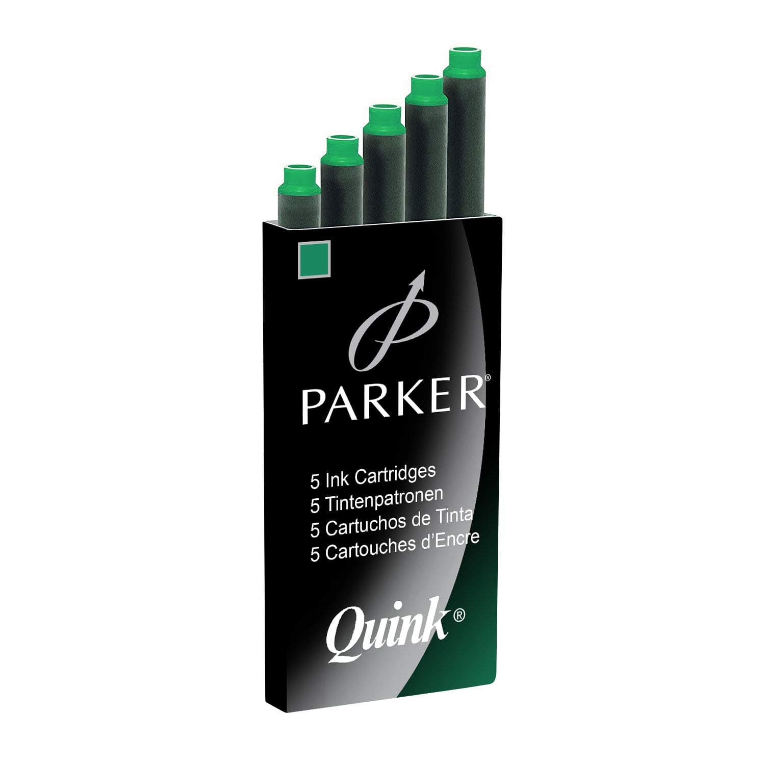 Parker Quink Long Fountain Pen Ink Refill Cartridges, Green, 5 Count