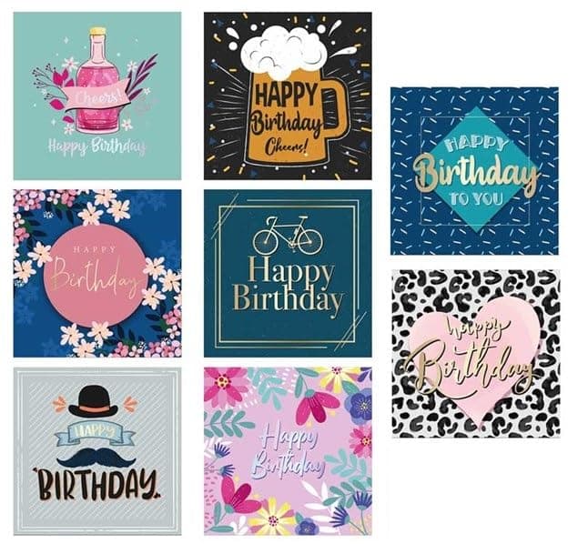 BG (4491) Just to Say Square Adult Birthday Cards & Envelopes, Assorted Designs - Box of 8
