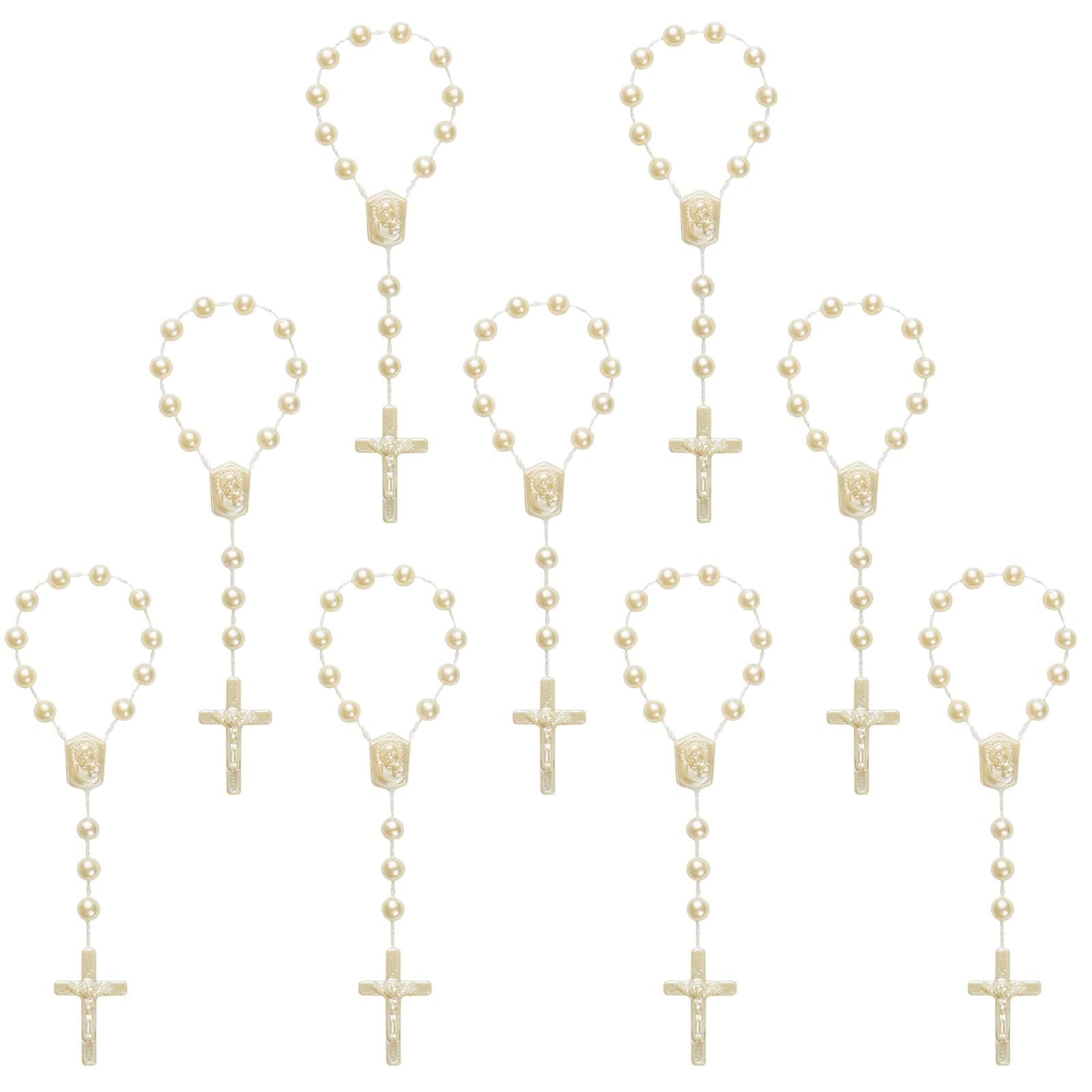 XINHUIDALSQ 50 Baptism Acrylic Mini Rosary - First Holy Communion Party Gift - Suitable for Recuerditos De Bautismo Christening Favors Decenarios Finger Rosary
