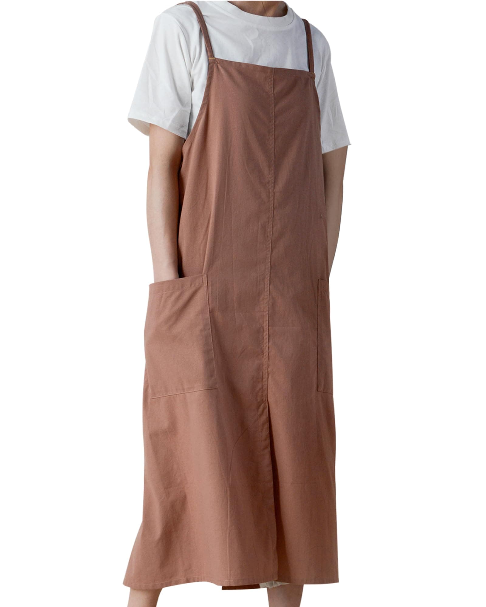 Small snail Japanese Style Apron Adjustable Waterproof Cotton Linen Women Pinafore with Big Pockets for Flower Shop Cafe Crafting Baking Casual Solid Color Aprons