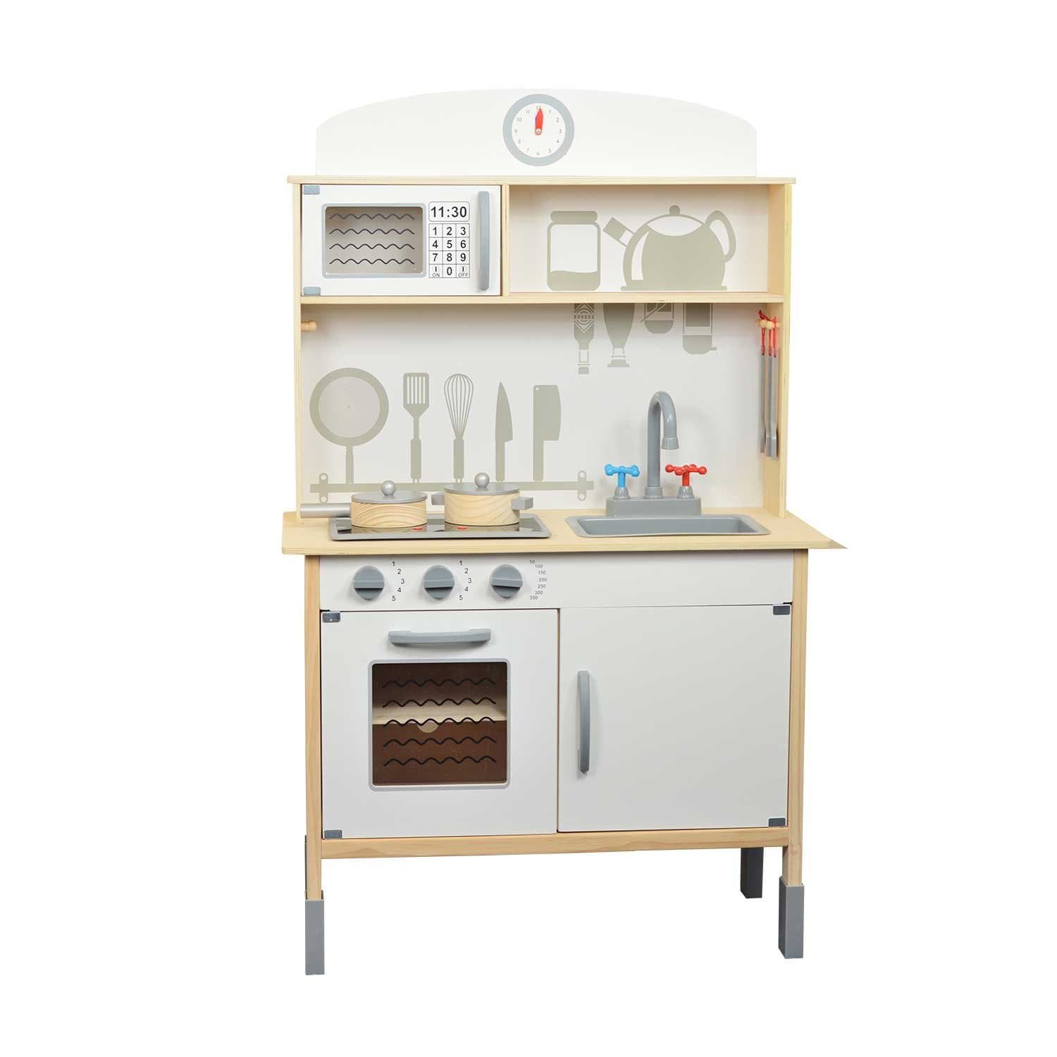 Inside Out Toy Wooden Kitchen Set, Large Size, with Accessories and Light Up Hob