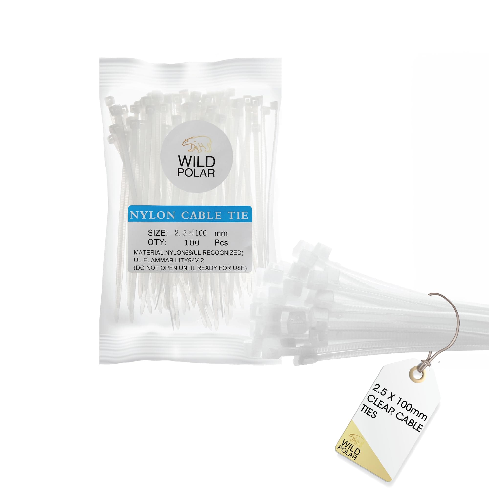 Strong Self-Locking Cable Ties Clear/White - Pack of 100 Nylon Small Zip Ties for Cable Management - Durable Plastic Ties for Home, Office & Outdoor, 100mm x 2.5mm