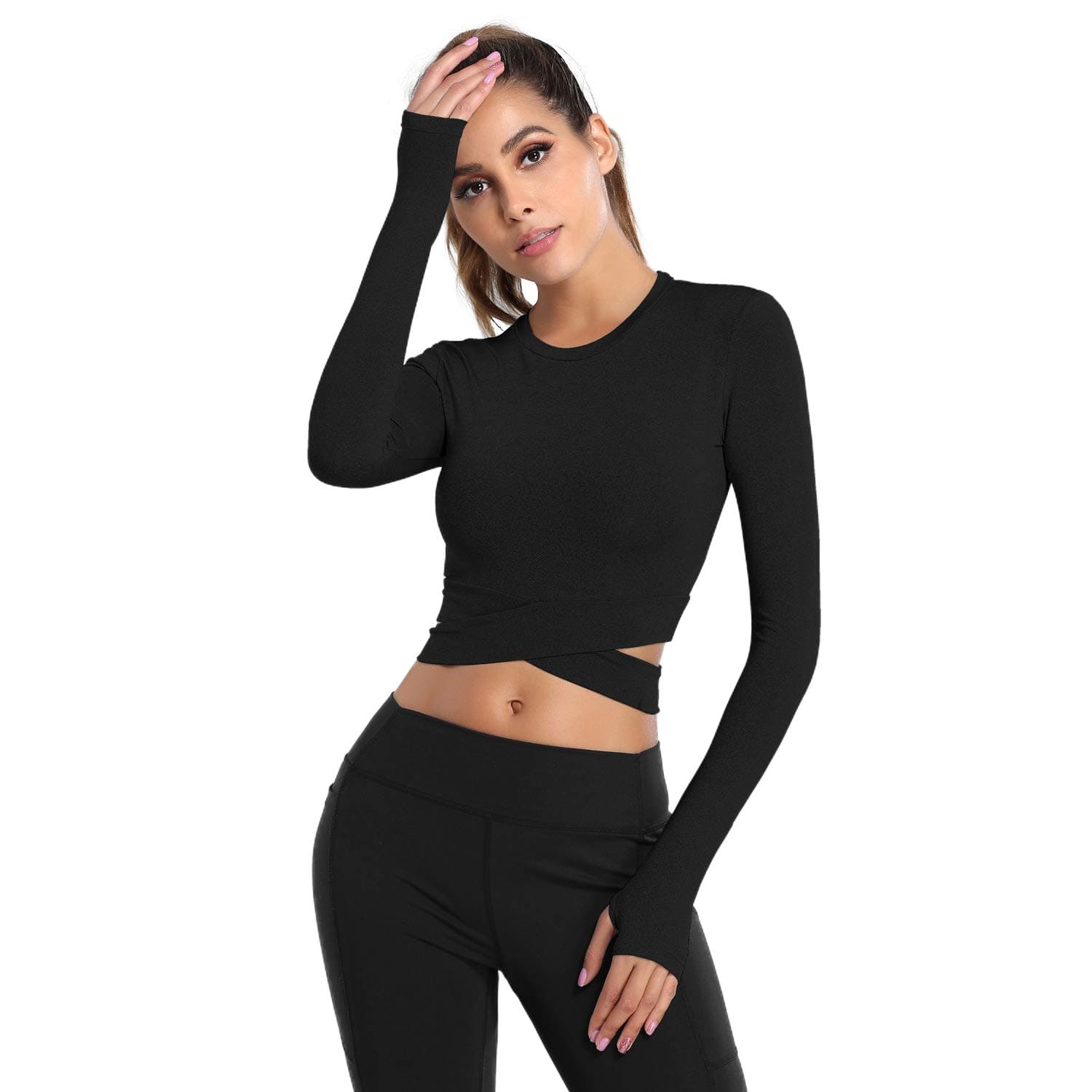 DREAM SLIM Short Sleeve Crop Tops for Women Tummy Cross Fitted Yoga Running Shirts Gym Workout Cropped Tank Tops