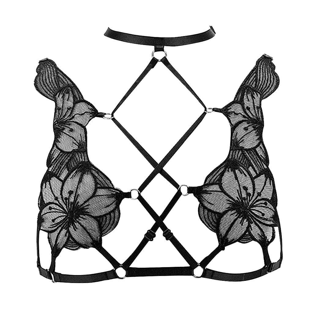 Lace Body Harness Bra Goth Lingerie Black Strappy Tops Plus Size