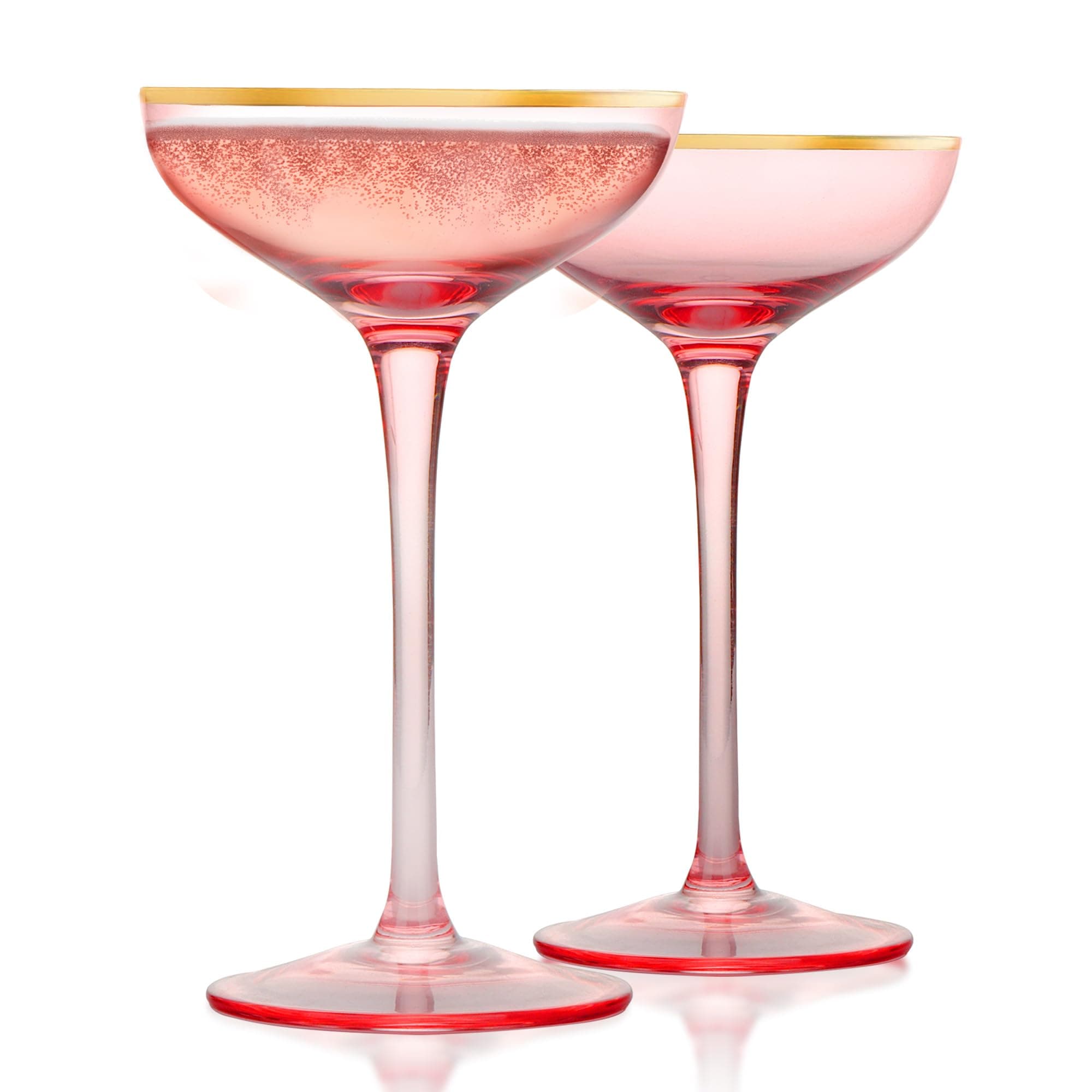 Pink Champagne Glasses 5 OZ Champagne Coupe Glasses Classic Cocktail Glassware Gilded Dessert Cup Creative Unique Gift Set of 2