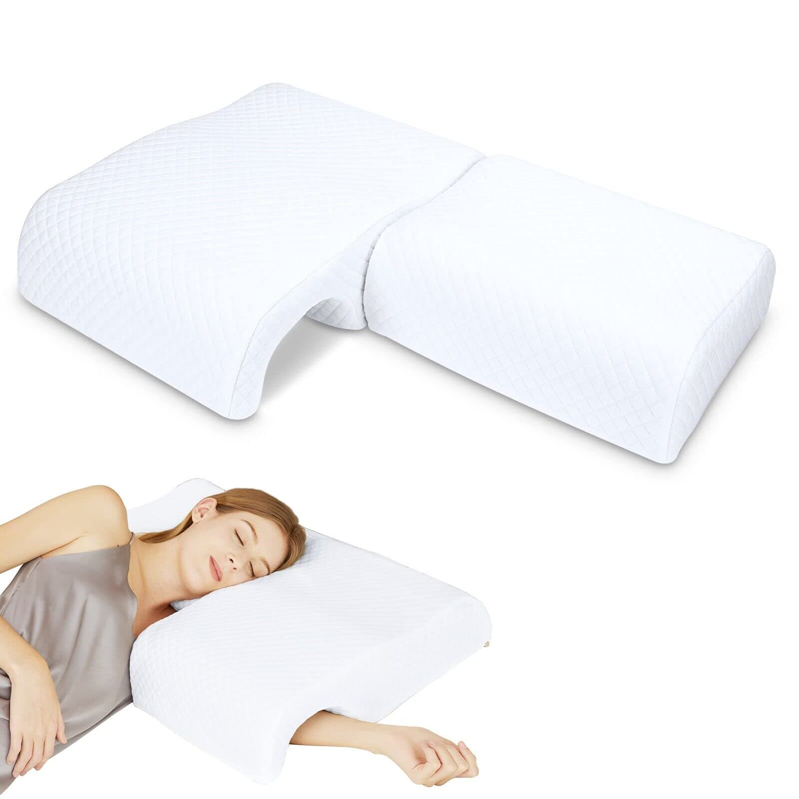 HOMCA Memory Foam Cuddle Pillow for Couples, Side Sleeper Pillow with Arm Hole, Ergonomic Support for Head, Neck and Arm with Breathable Washable Pillowcase