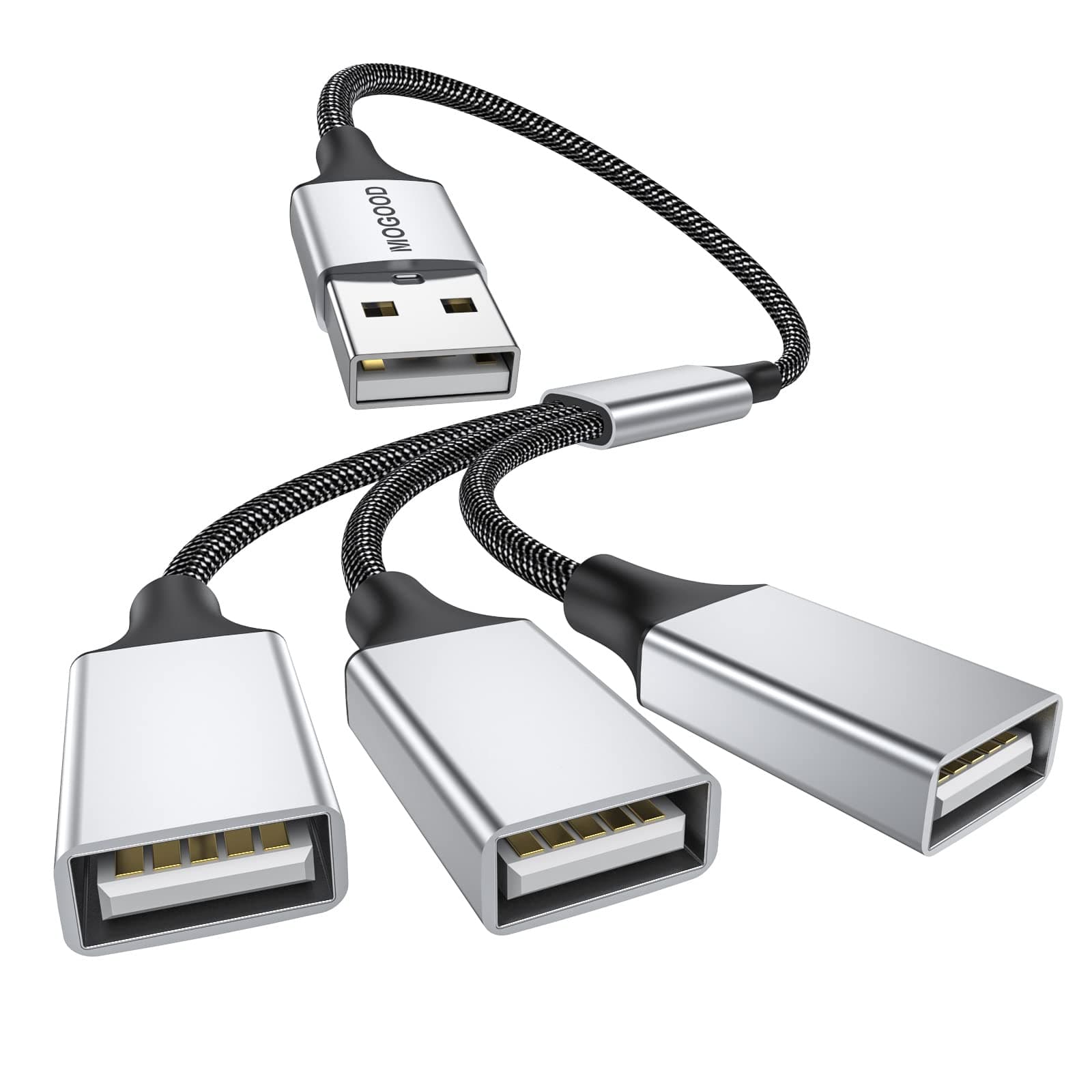 MOGOOD 3 in 1 USB Splitter Cable, Portable USB 2.0 Hub for Charging, Data Transfer, Laptop, Mac