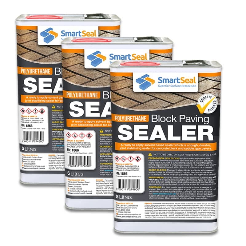 Smartseal Polyurethane Block Paving Sealer - Ultra Durable - Solidifies Jointing Sand and Creates a Long Lasting Effective Seal on Concrete Block Paving (3 x 5 Litre)……