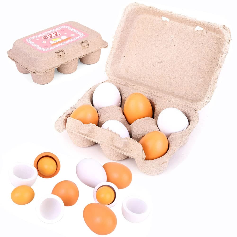 Newmemo Easter Wooden Eggs 6pcs Faux Fake Eggs Easter Decor Eggs Wooden Chicken Eggs Paintable Eggs for DIY Crafts Easter Egg Painting Chicken Coop Pretend Play Kitchen Toy Food Easter Basket Stuffers