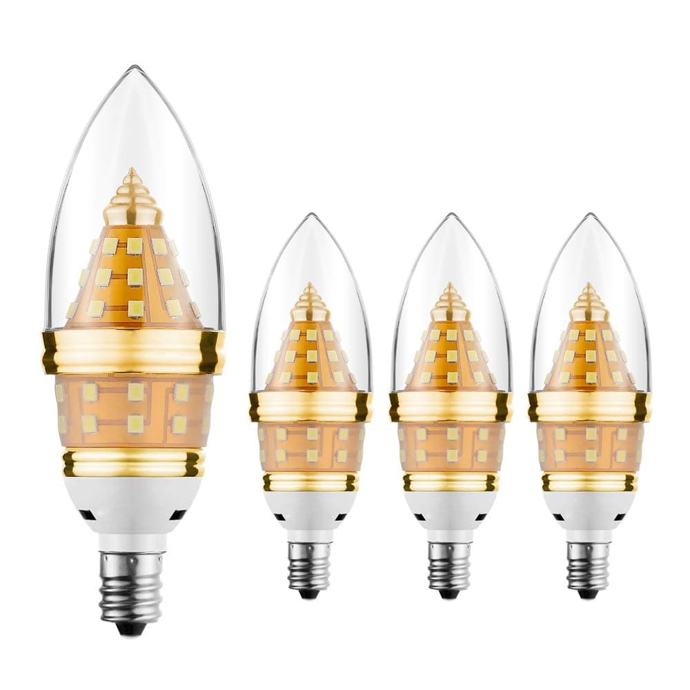 YBEK E12 LED Bulb Candelabra Bulb 12W Ceiling Fan Light Bulbs Chandelier Light 85-100W Incandescent Bulbs Equivalent 1200 Lumens Candle Bulbs, Warm White,Non-dimmable (3000K,4pcs)