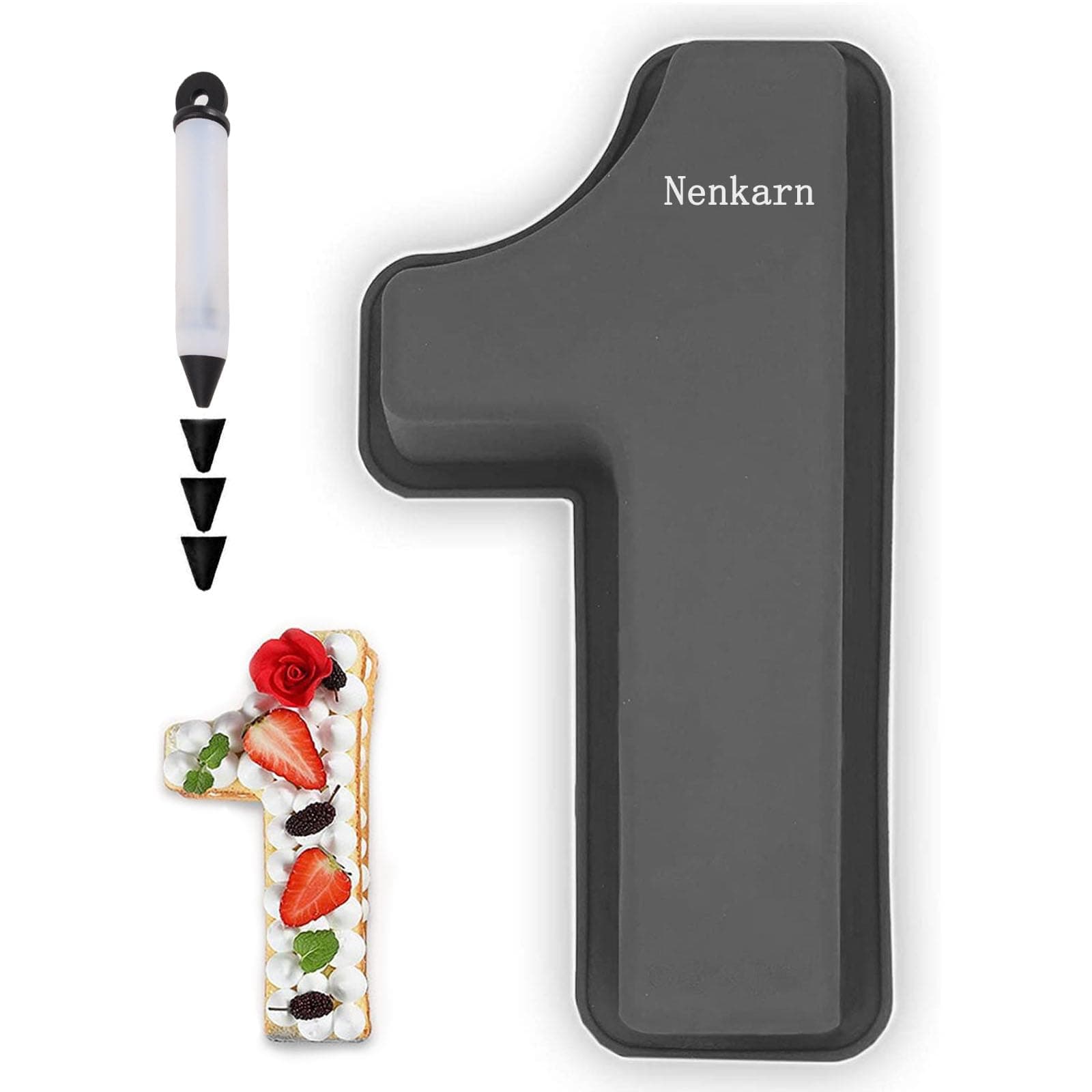 NenkarnNumber 1 Cake Tin, Silicone Number Cake Moulds with Decorating Pen, 10 Inch Number Cake Tins for Baking, Birthday and Anniversary, BPA Free, Non-Stick