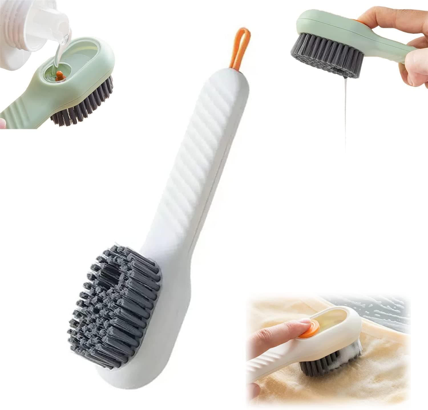 D9INDIA Multifunctional Liquid Shoe Brush with Liquid Box, Adding Liquid Filled Shoe Washing Brush with Soap Dispenser Press Type, Long Handle Shoe Scrubbing Brush Cleaning with New Liquid Cartridge