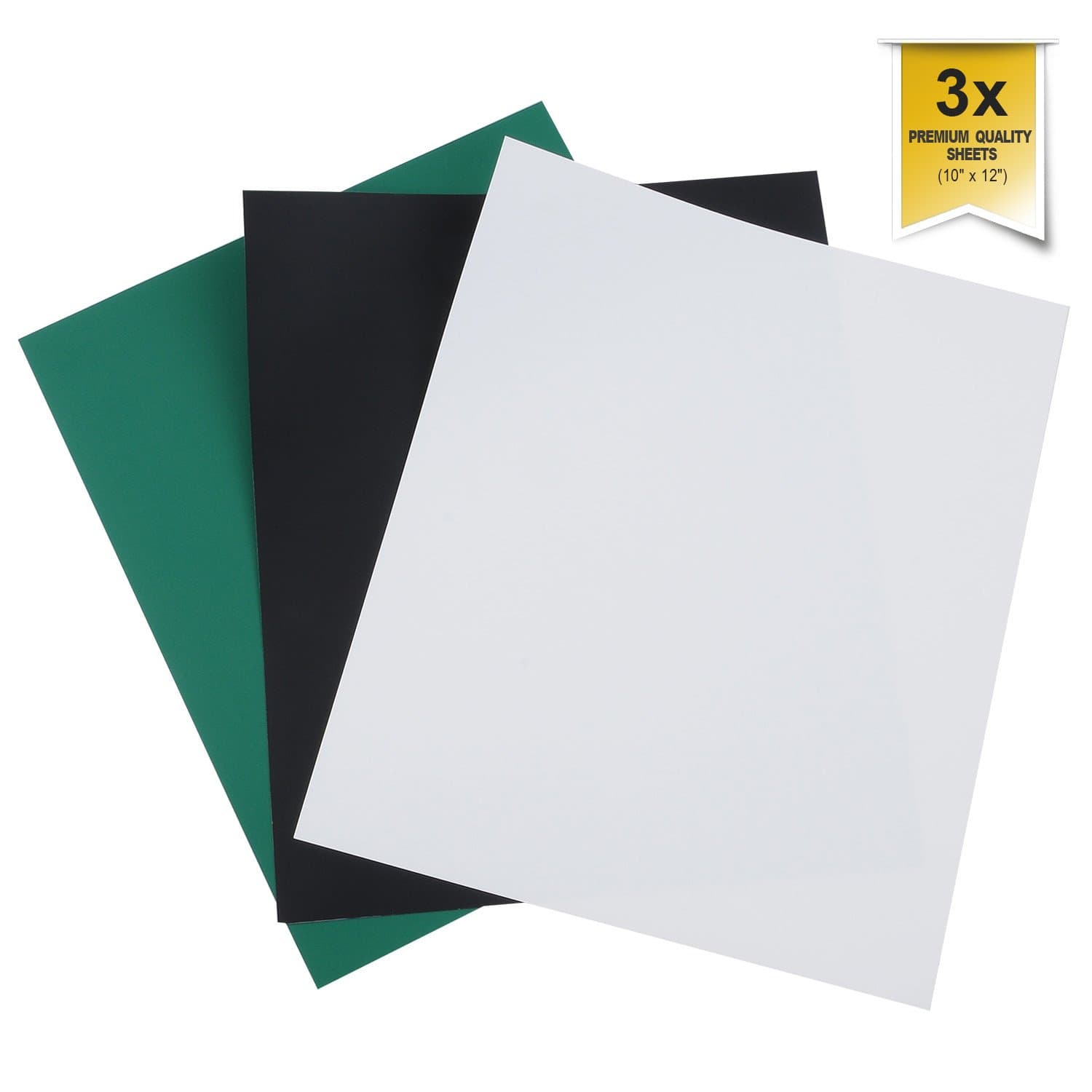 Heat Transfer Vinyl HTV or Heat Transfer Iron On 12x10" PU Sheets(3 pack) for T Shirts,Hats,Fabrics-Assorted colors - Best DIY Iron on Vinyl (White, Black, Green)