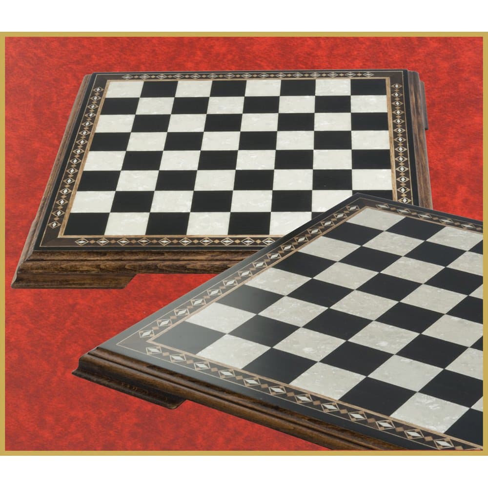 Studio Anne Carlton Mini Luxury Chessboard with Inlaid Marquetry Design and Legs - Stained Black Walnut and Eco Mother of Pearl - 13.75 Inches - for Small Size Themed Chess Sets