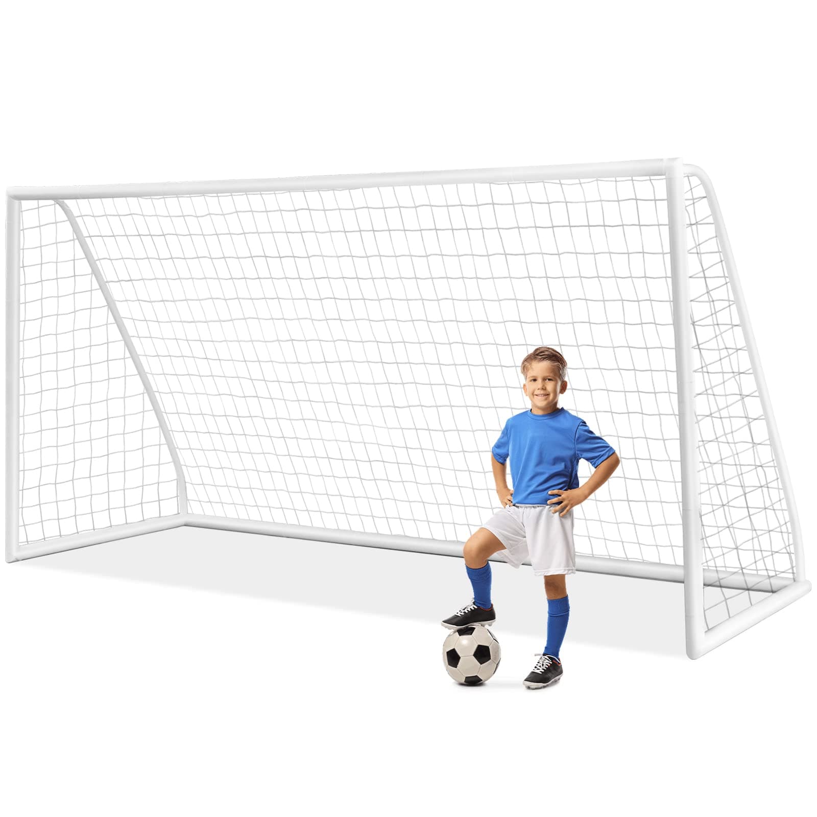 Goplus Soccer Goal, 12'x6'/8'x6'/6'x4' Soccer Net with Strong UPVC Frame, Quick Set-up, High-Strength Netting, Portable Weatherproof Soccer Goals for Backyard Kids Soccer Practice Training