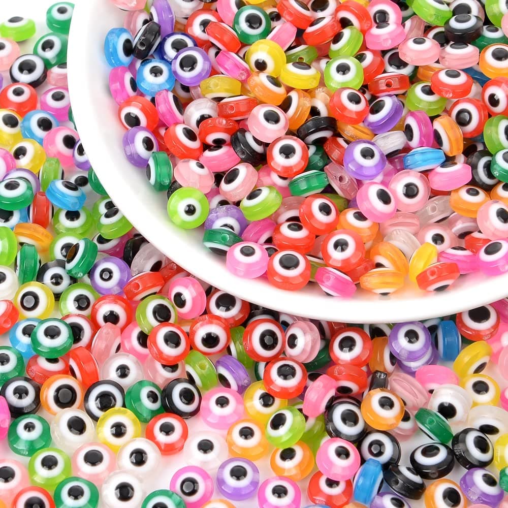 200pcs Evil Eye Beads for Bracelets Necklace Jewelry Making (8mm, Multicolored)