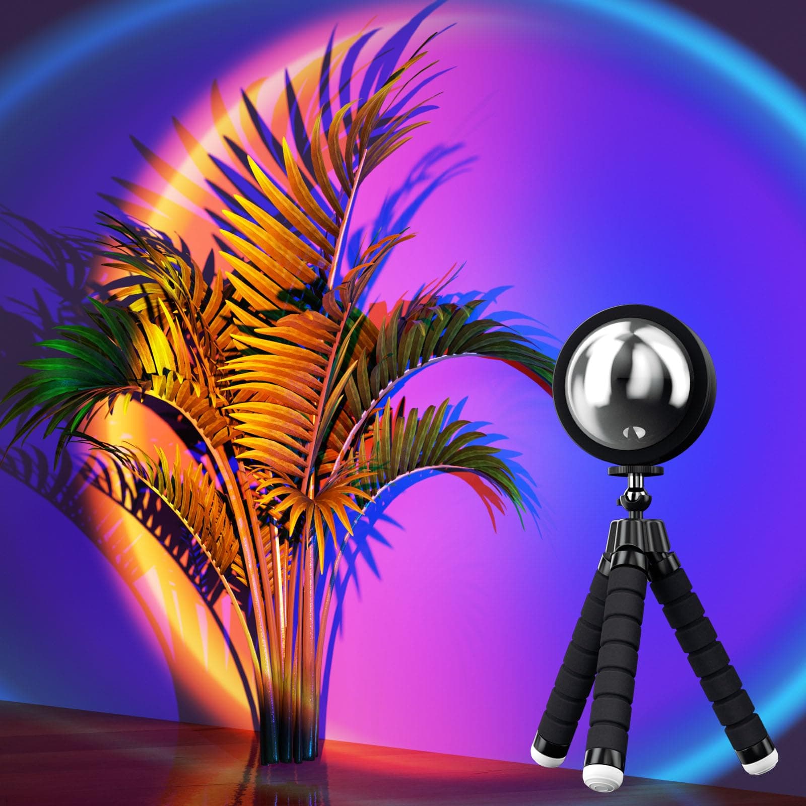 サンセットランププロジェクションLEDライトリモコン&アプリ付き、16色のナイトライト360°回転レインボーライト4モード設定写真/自撮り/パーティー/ホーム/リビングルーム/寝室の装飾、女性へのギフトに。